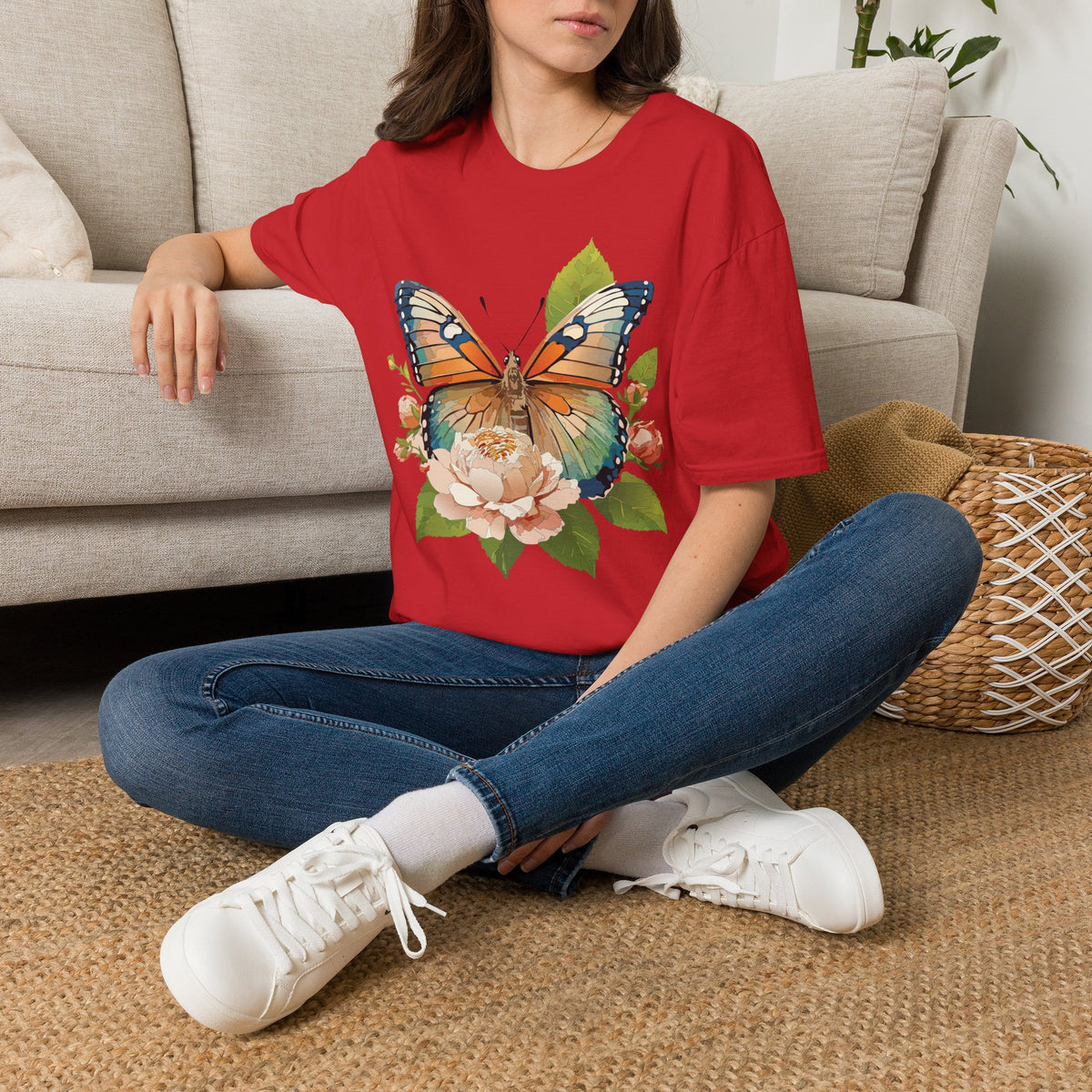 Butterfly Floral T-Shirt — Watercolor Monarch & Roses Graphic Tee Unisex 100 Cotton Gildan T-Shirt