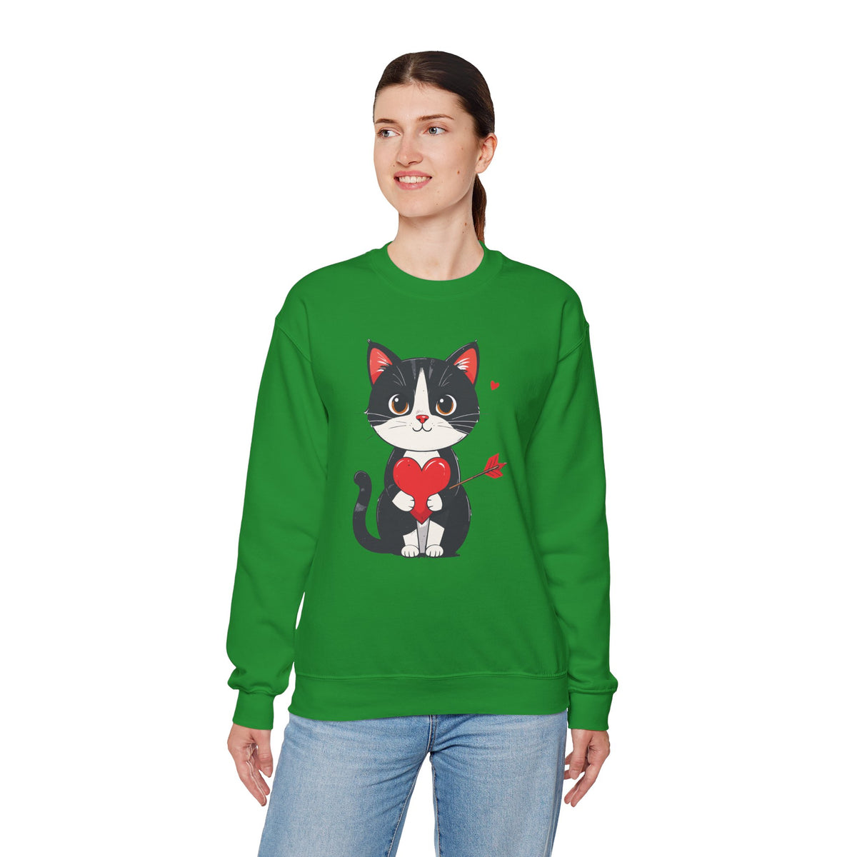 Cat Heart Sweatshirt, Heart Sweatshirt, Cat Sweatshirt, Valentine's Day Sweatshirt, 50/50 Cotton-Poly Animal Sweatshirt 103