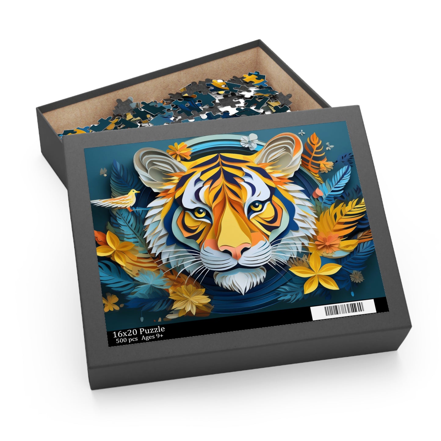 Bright Tiger Face Puzzle 500-Piece  Floral Tiger Puzzle 500-Piece Ages 9+