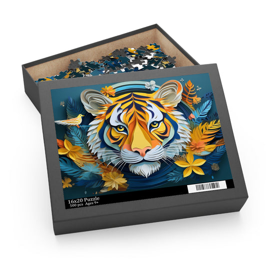 Bright Tiger Face Puzzle 500-Piece  Floral Tiger Puzzle 500-Piece Ages 9+
