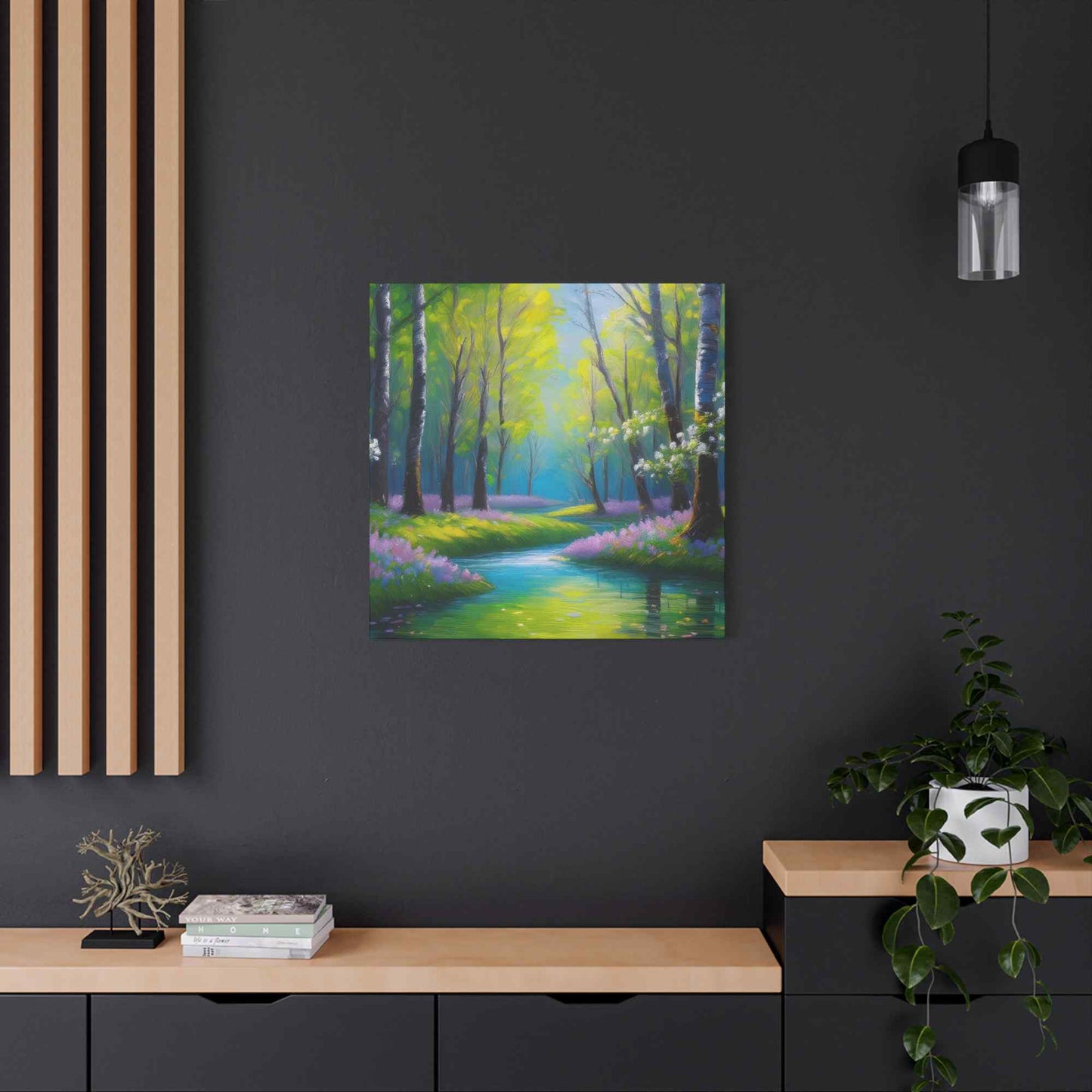 Spring Forest Print Canvas, Oil Paint Print 20x20, 24x24, 30x30, 32x32, 36x36 Art Design Print Pine-Wood Inner Frame MC-96
