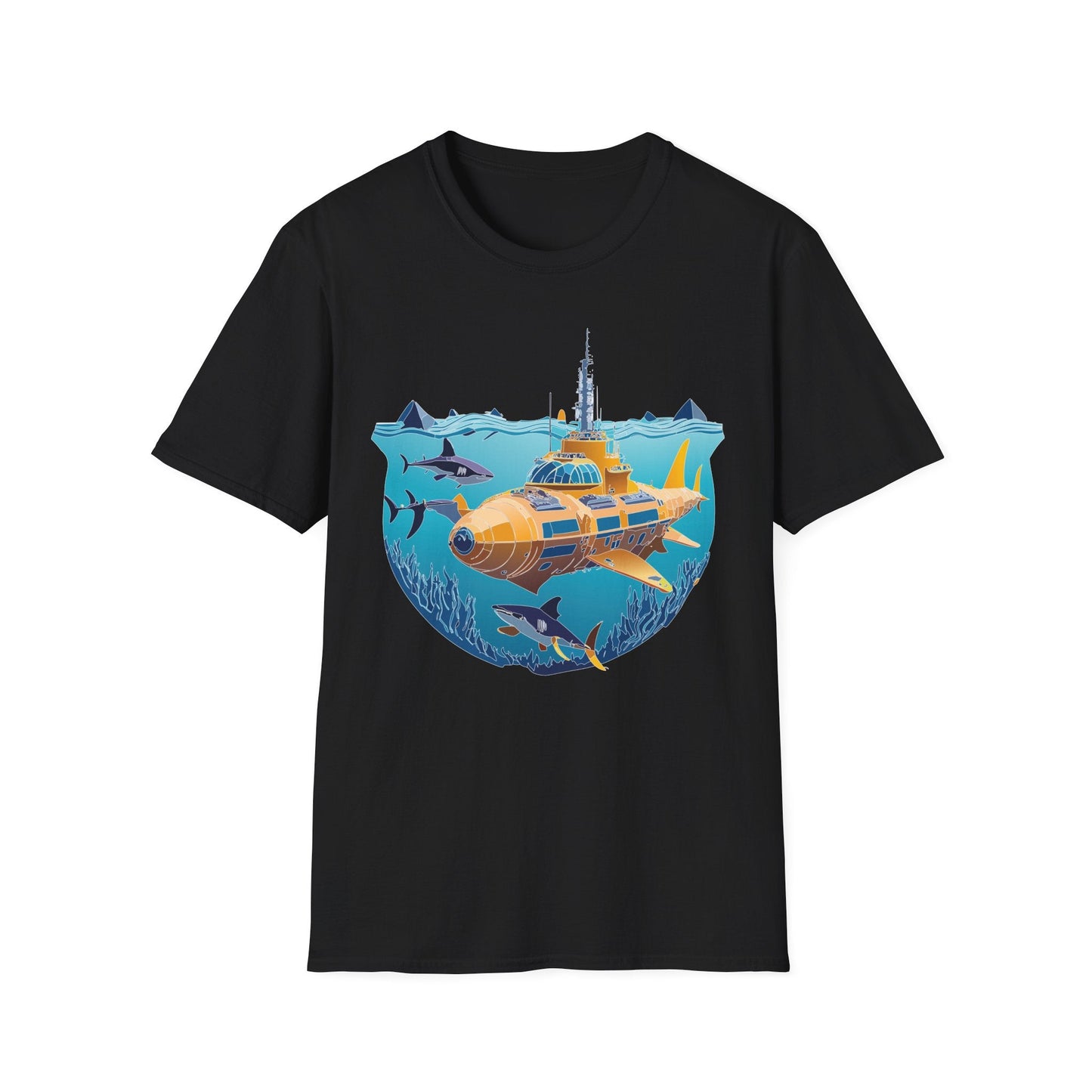 Ocean Tee Shirt Unisex Gildan Softstyle 64000 Ocean Theme Tee With U Boat Design