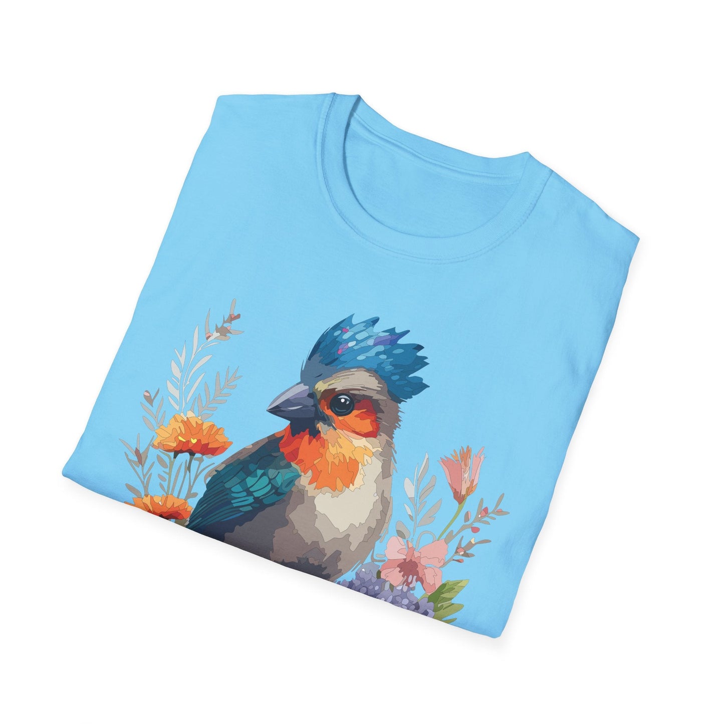 Floral Bird T Shirt Unisex Softstyle Tee 100 Percent Ring Spun Cotton Gildan 64000
