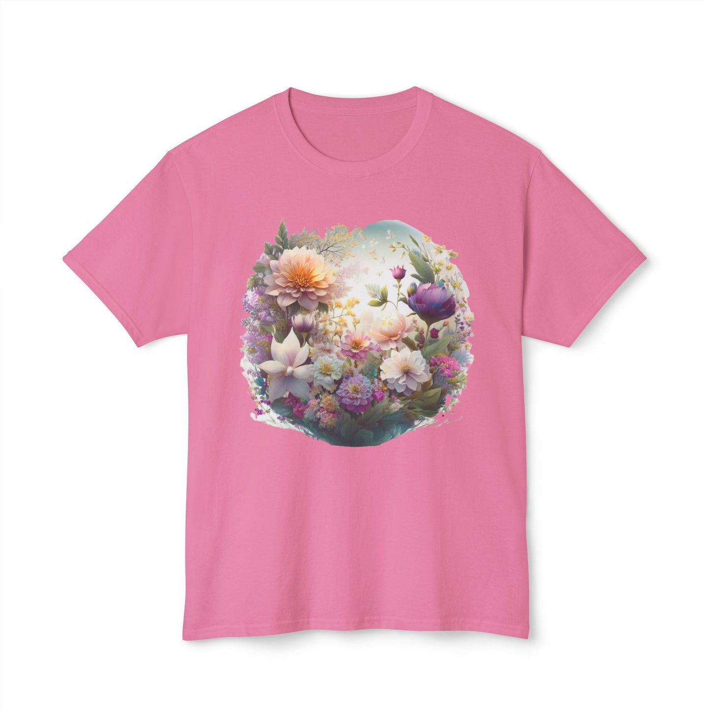Unisex Floral Art T Shirt With Vintage Flower Print On 100 Percent HD Cotton Tee Made In USA