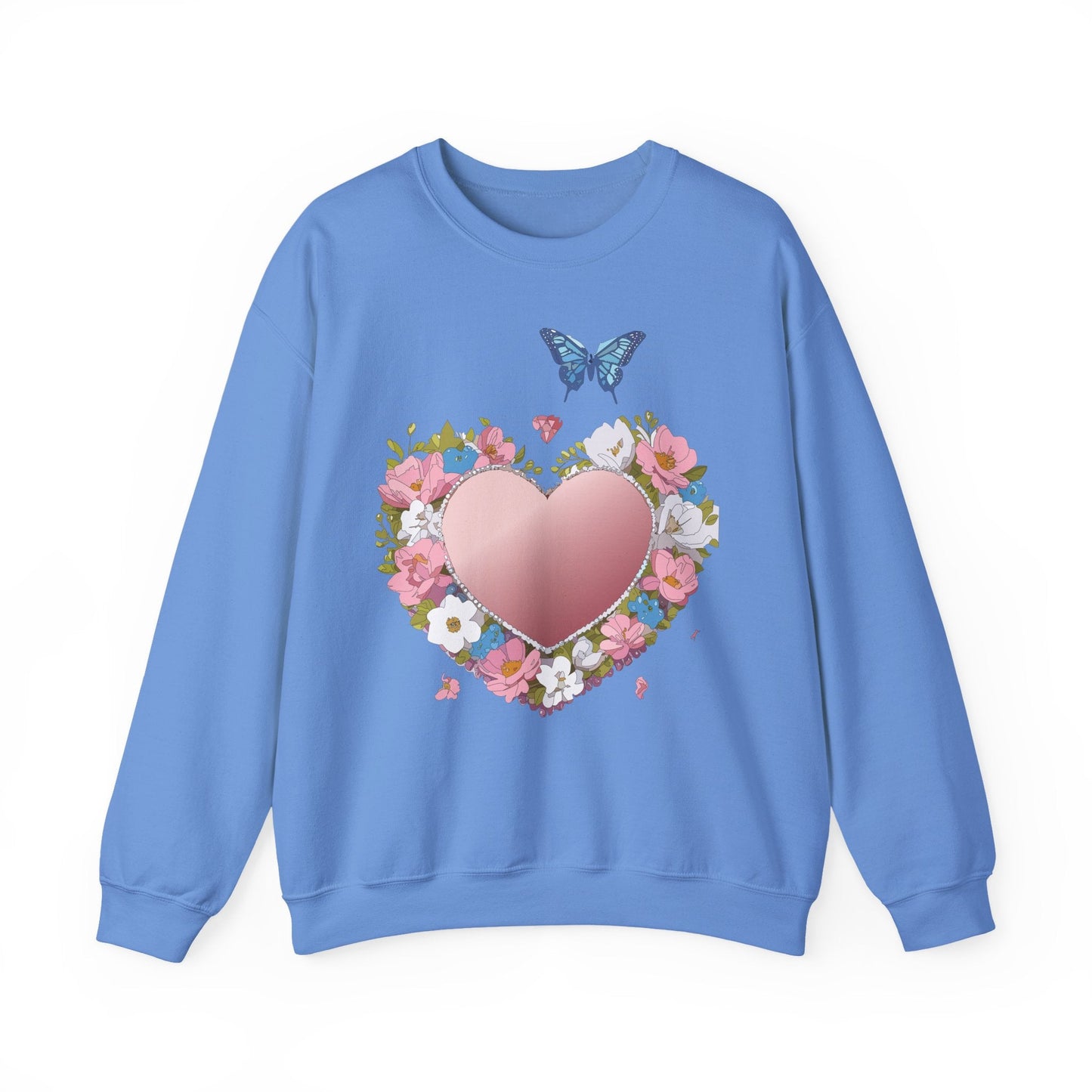 Unisex Floral Heart Sweatshirt Valentines Day Love Crewneck Gildan 18000 50/50 Cotton Polyester
