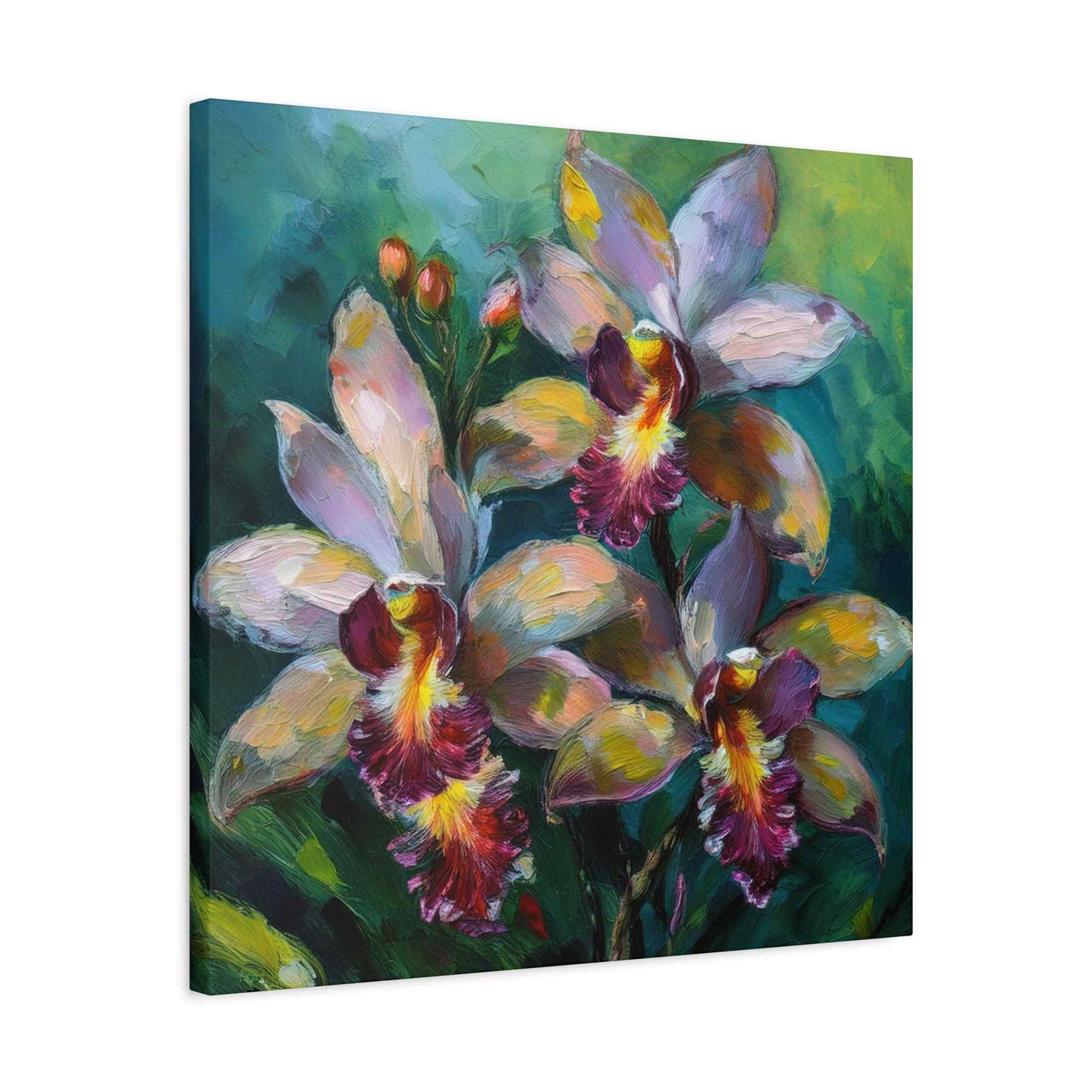 Blue Orchids Print Canvas, Floral Oil Paint Print 20x20, 24x24, 30x30, 32x32, 36x36 Art Design Pine-Wood Inner Frame MC-134
