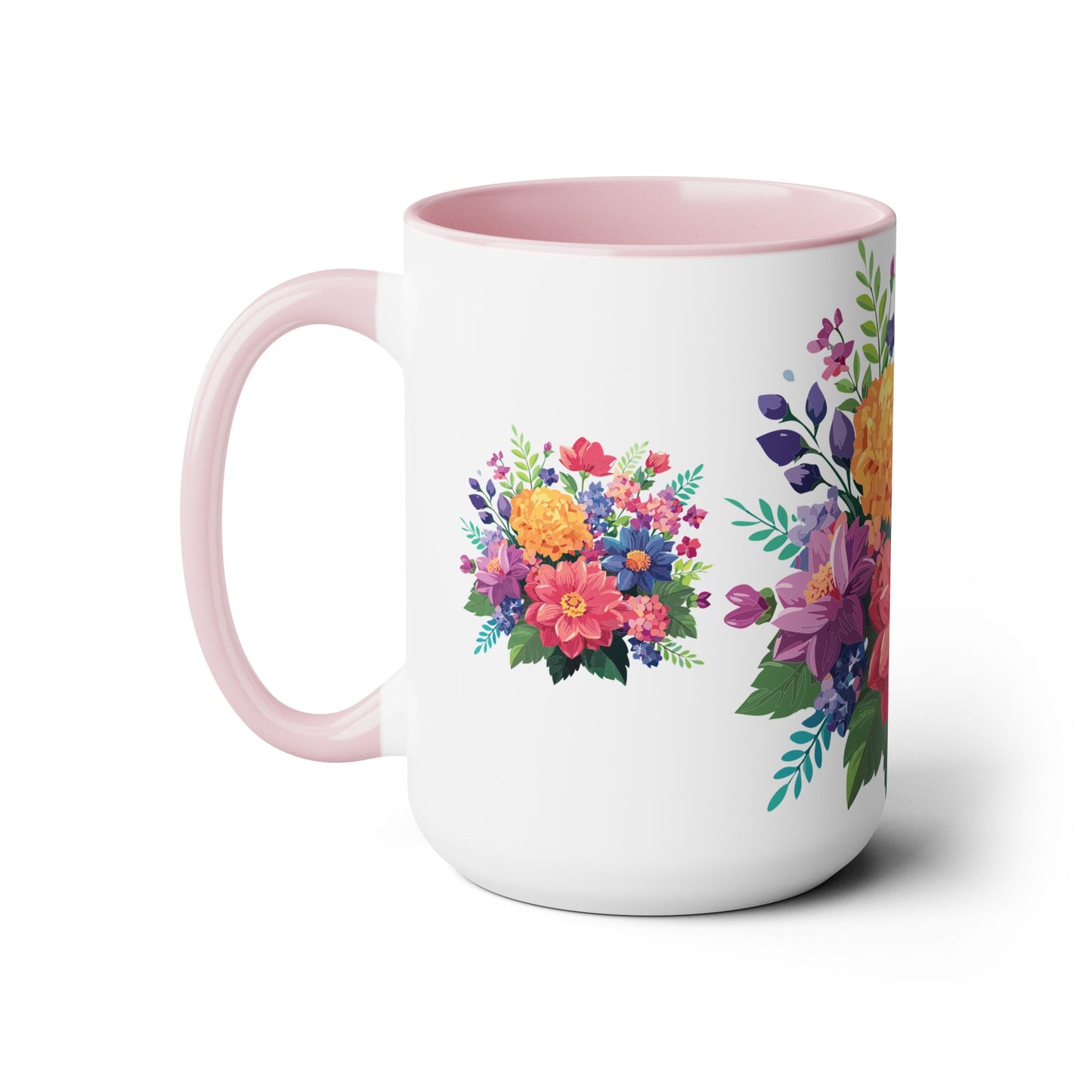 Two-Tone Coffee Mugs with flowers