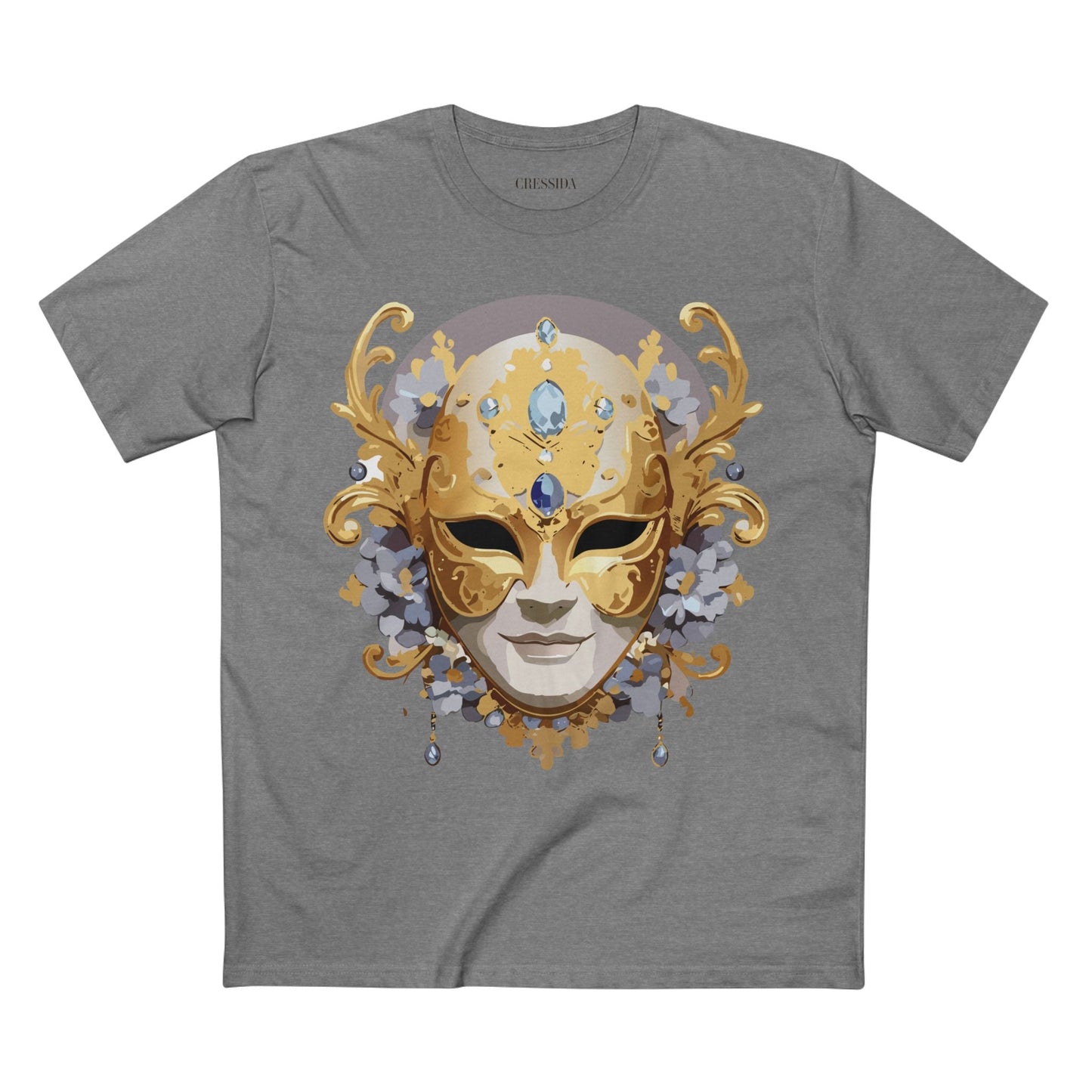 Carnival Mask Graphic T-Shirt Unisex 100 Cotton With Antique Gold Art Design Tee 6