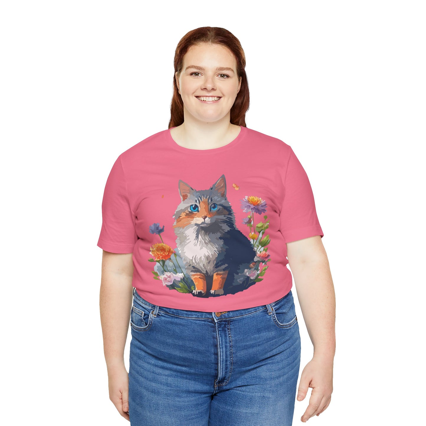Floral Cat Tee, Animal Shirt, Cat Shirt, Floral Tee, Flower T-shirt, T-Shirt with Animal, Summer Top with Art Design