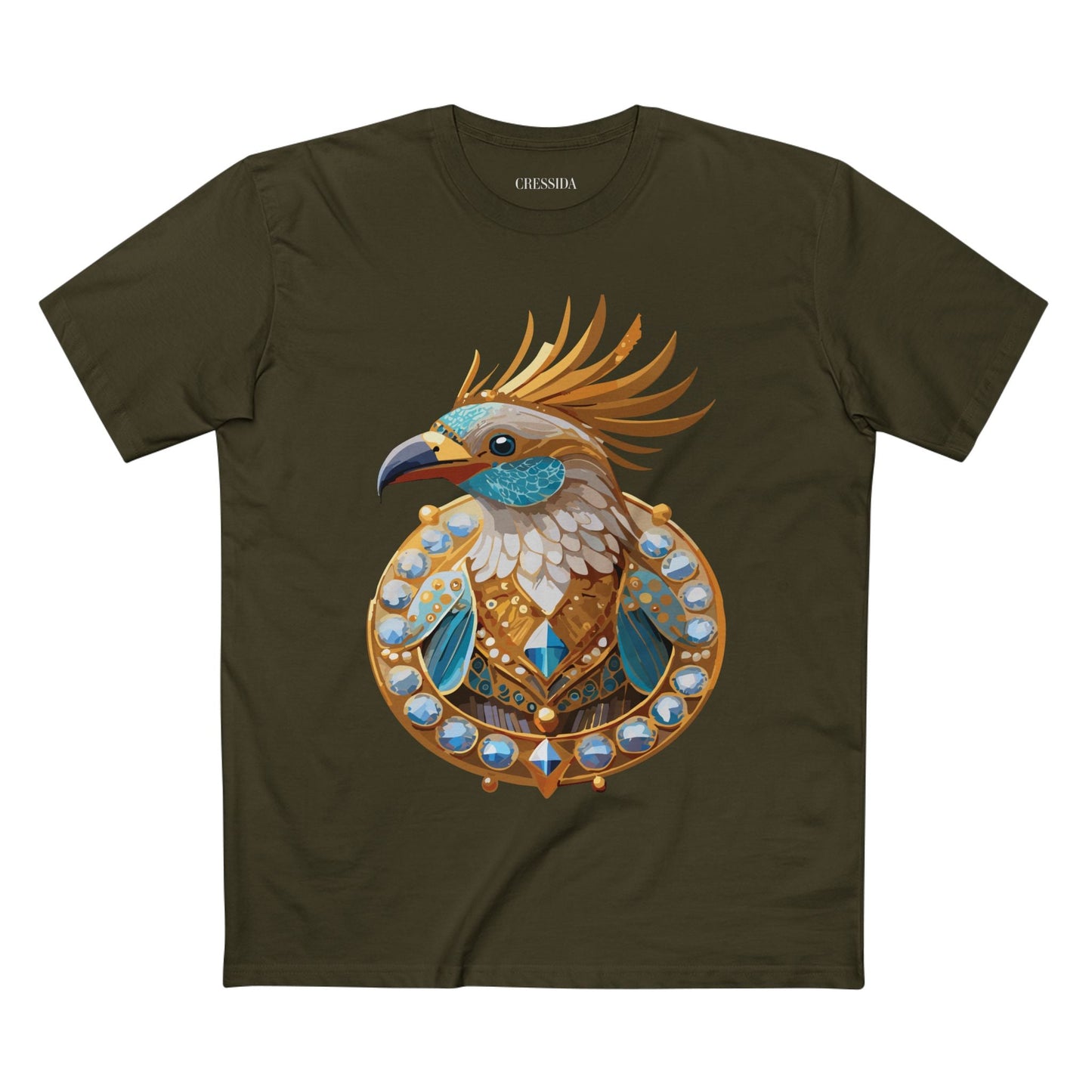 Bird Graphic Unisex 100 Cotton Tee With Unique Animal Golden Medallion Art Design 23