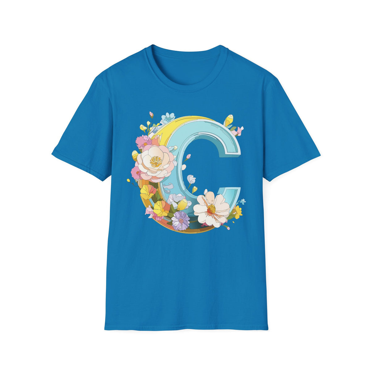 Floral Letter C T-Shirt | Vintage Botanical Initial Tee