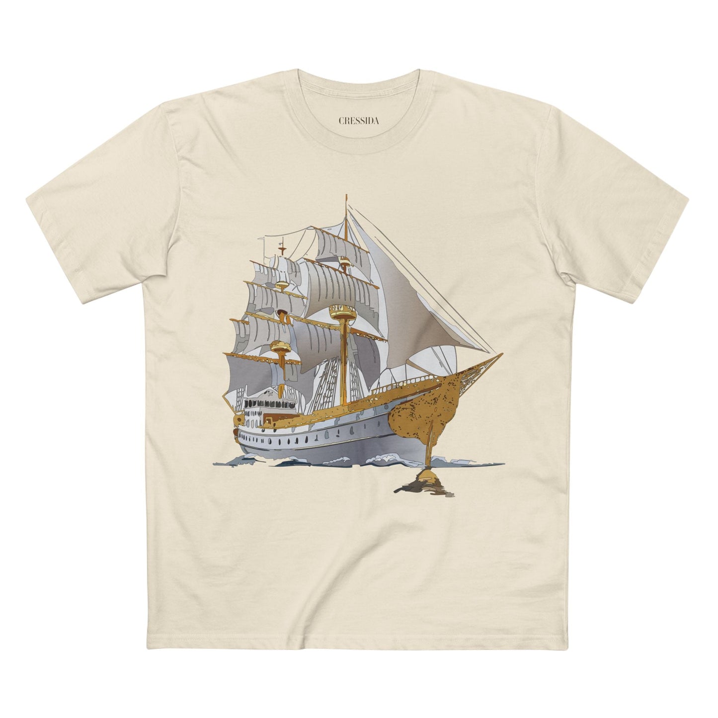 Ship Graphic Unisex 100 Cotton T-Shirt with Gold Frigate Art Design 6