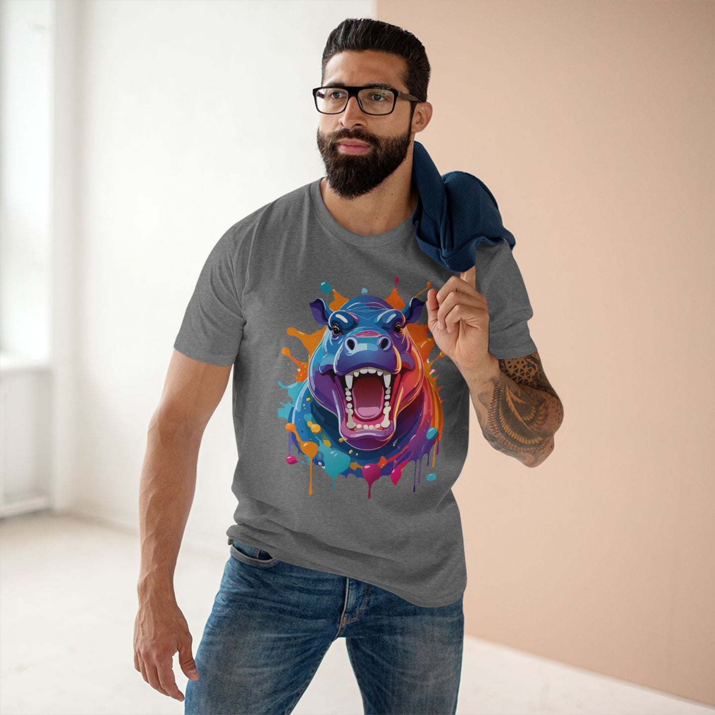 Hippo Graphic Unisex 100 Cotton Staple Tee with Animal Design Artwork 4