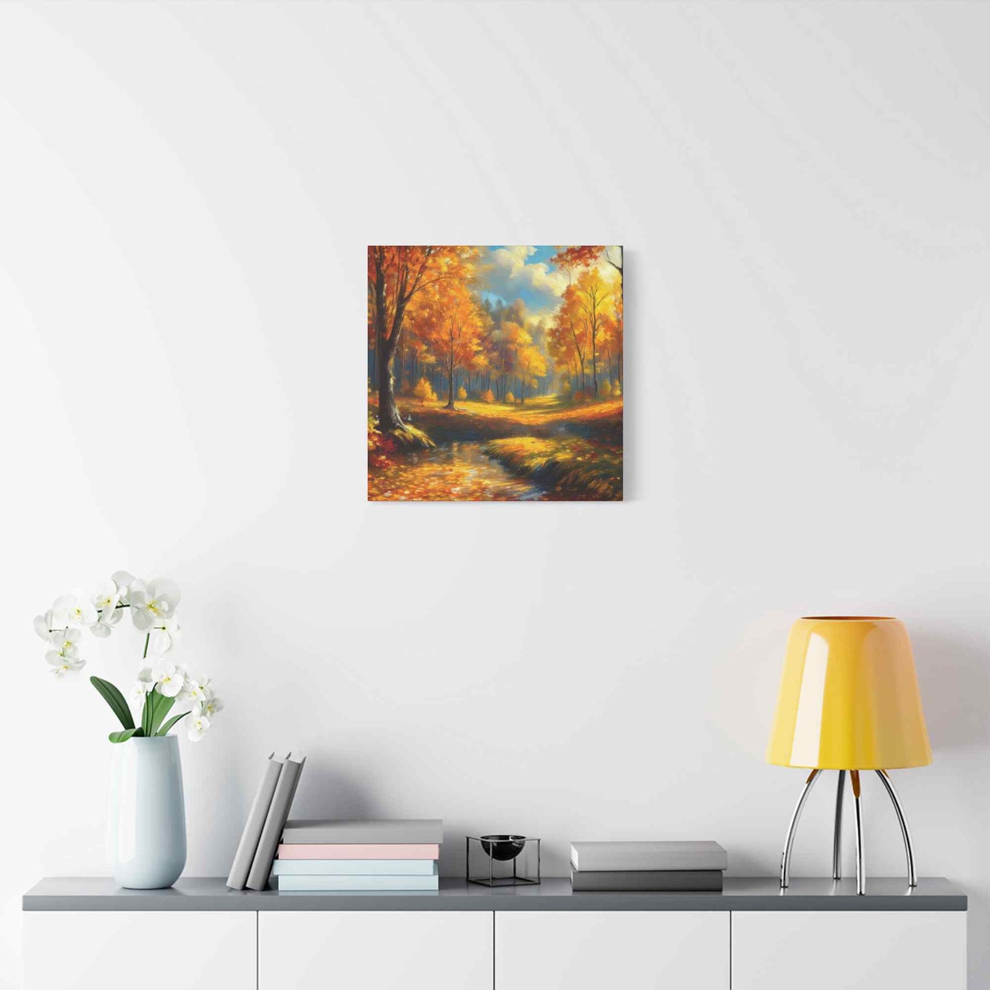 Fall Forest Print Canvas, Oil Paint Print 20x20, 24x24, 30x30, 32x32, 36x36 Art Design Canvas Pine-Wood Inner Frame MC-103