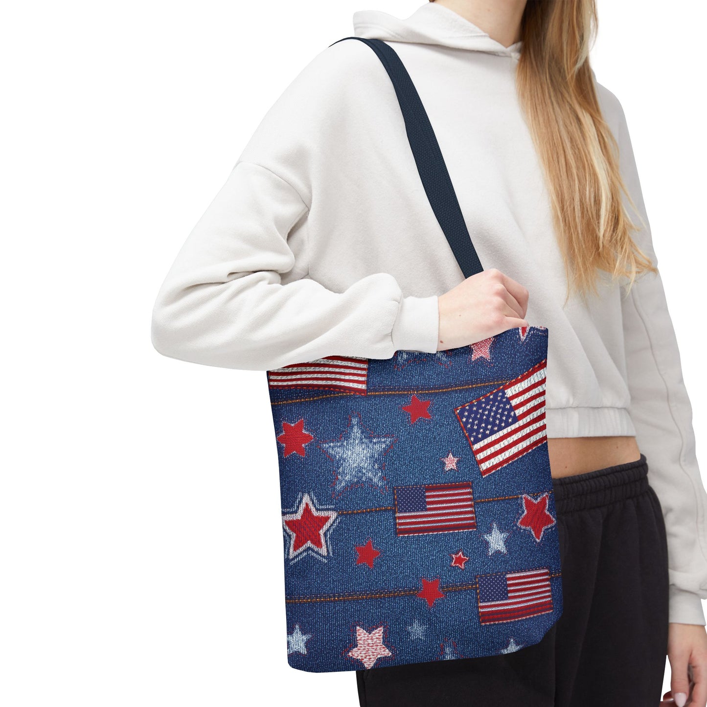 4th of July Graphic Denim Fabric Imitation Print Unisex Canvas Bag Poly Spun 3 Sizes Tote Bag 200-11