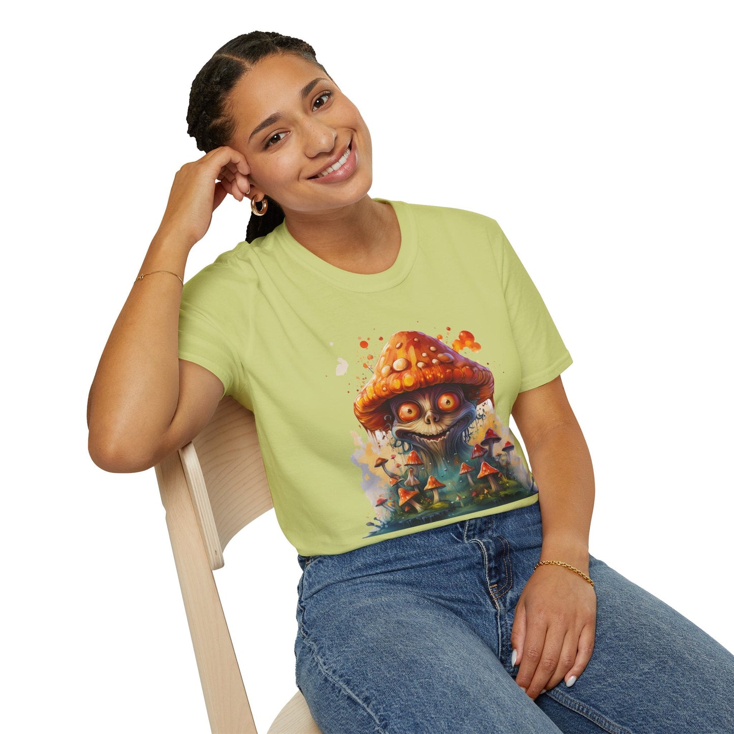 Funny Mashroom Tee Shirt Unisex Softstyle Cotton Art Design with Fungus Graphic Artwork Theme