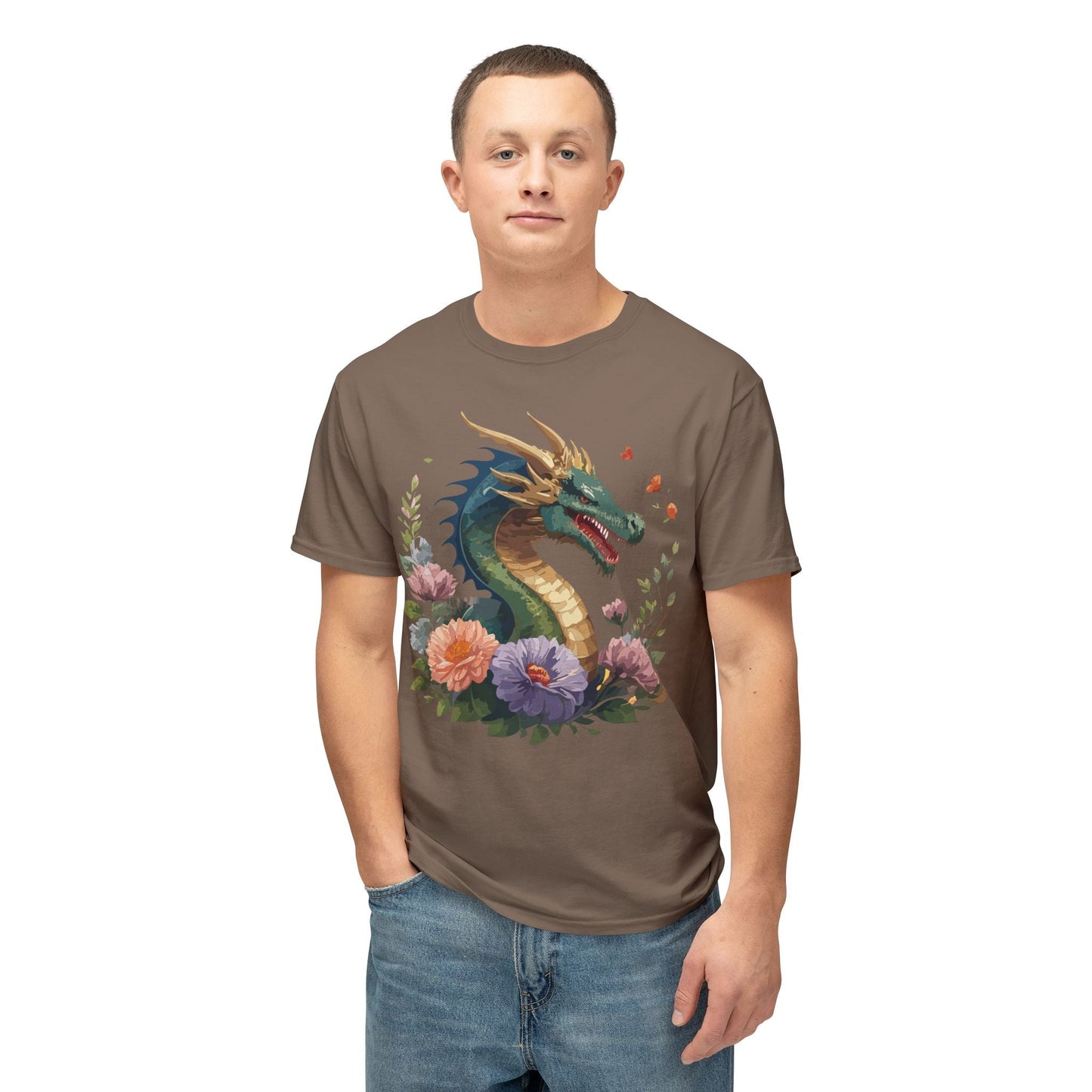 Dragon Art Design Shirt Unisex Cotton T Shirt Floral Print Tee