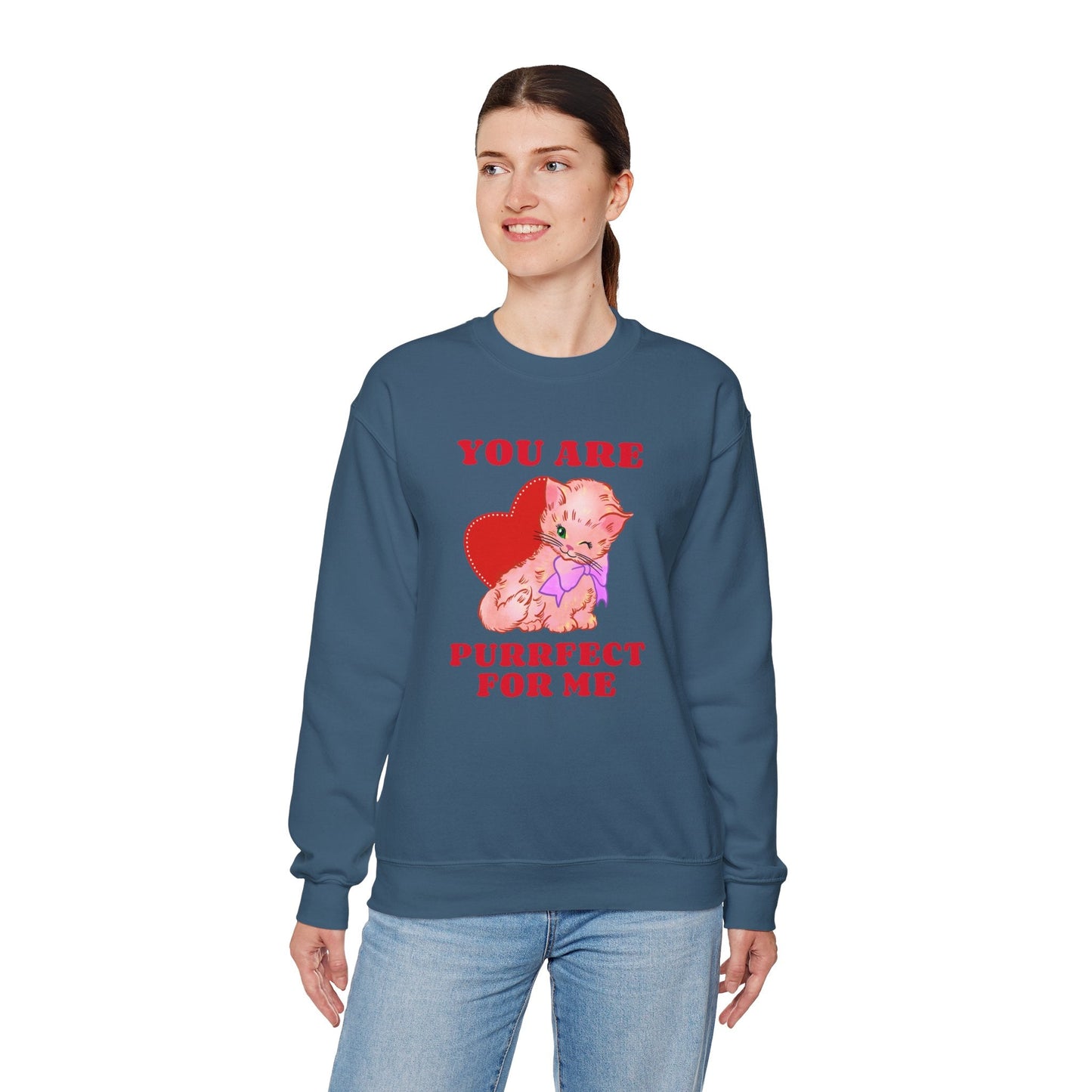 Cat Heart Sweatshirt Unisex Valentines Day Fifty Fifty Cotton Poly Blend Crewneck