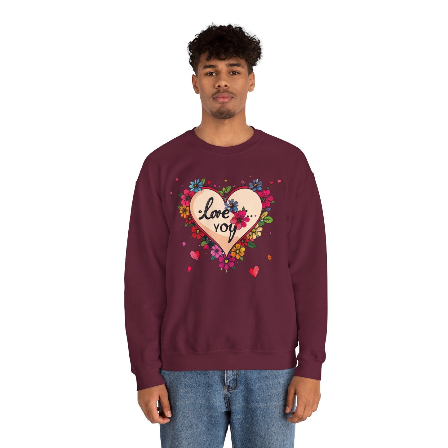 Floral Heart Love Sweatshirt Floral Heart Valentines Day Unisex Crewneck Fifty Fifty Cotton Polyester