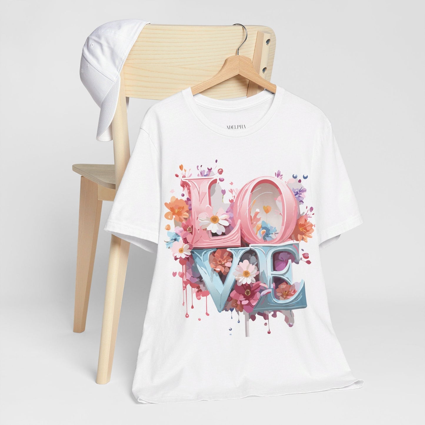 Valentine Day Graphic Unisex 100 Cotton Vintage Artwork with Love and Flower Design Tee 45
