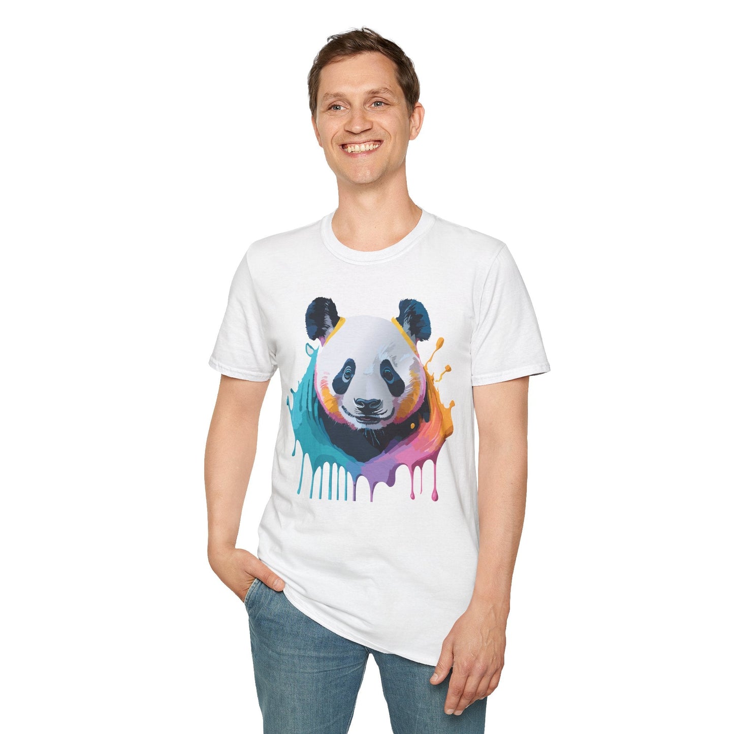 Unisex Panda Shirt T Shirt With Panda Animal Print Tee Softstyle Gildan 64000 100 Percent Ring Spun Cotton