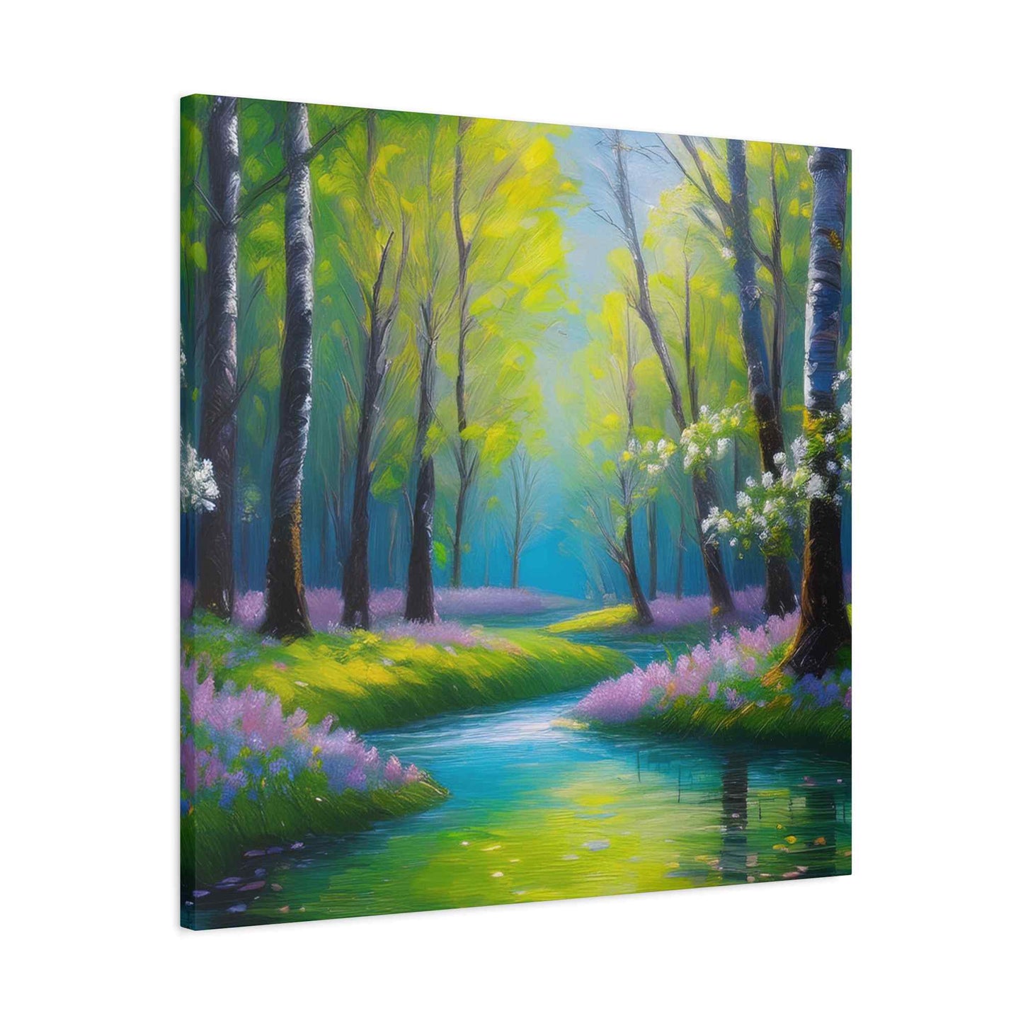 Spring Forest Print Canvas, Oil Paint Print 20x20, 24x24, 30x30, 32x32, 36x36 Art Design Print Pine-Wood Inner Frame MC-96