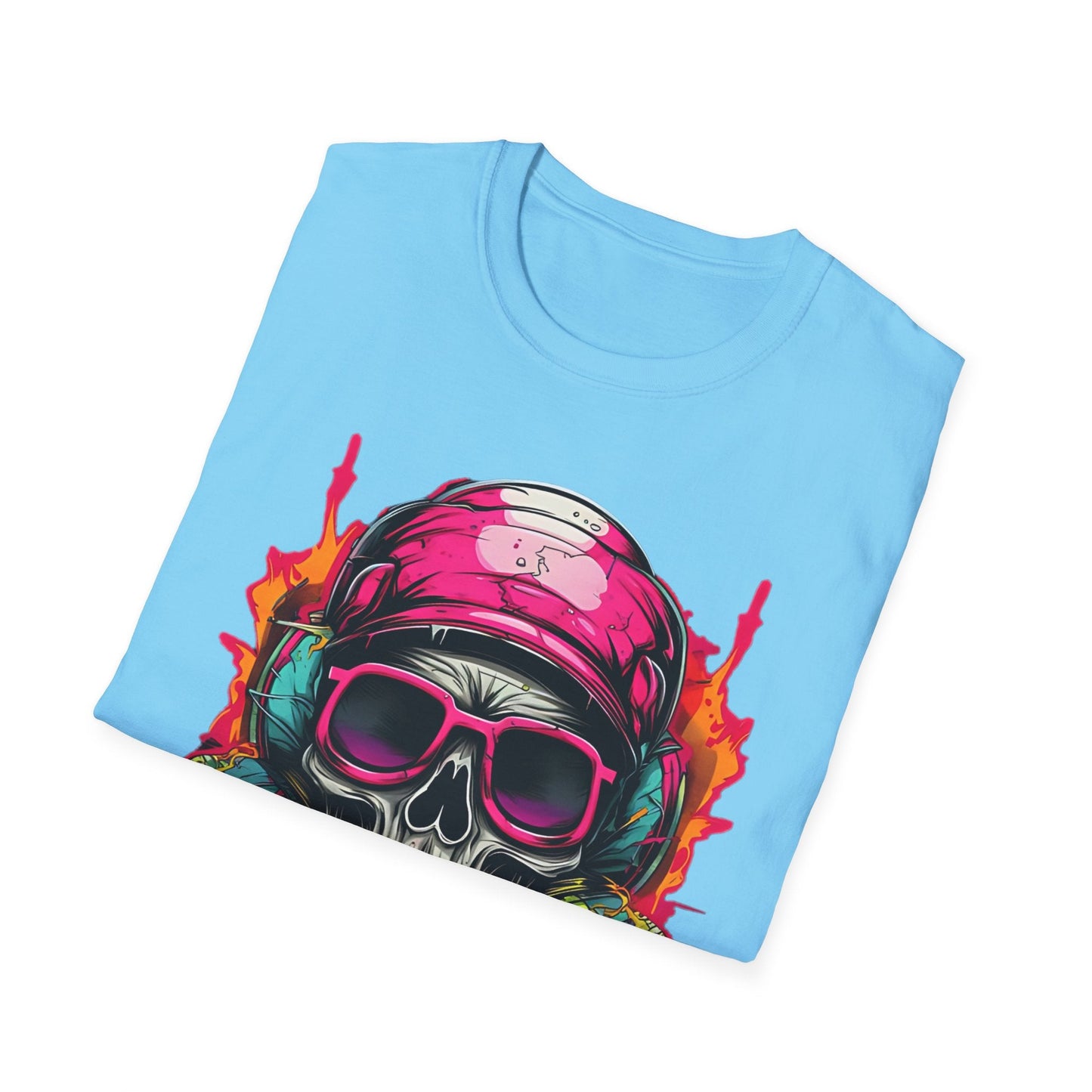 Unisex Skull Tee Shirt With Skeleton Design Gildan Softstyle 64000 Ring Spun Cotton