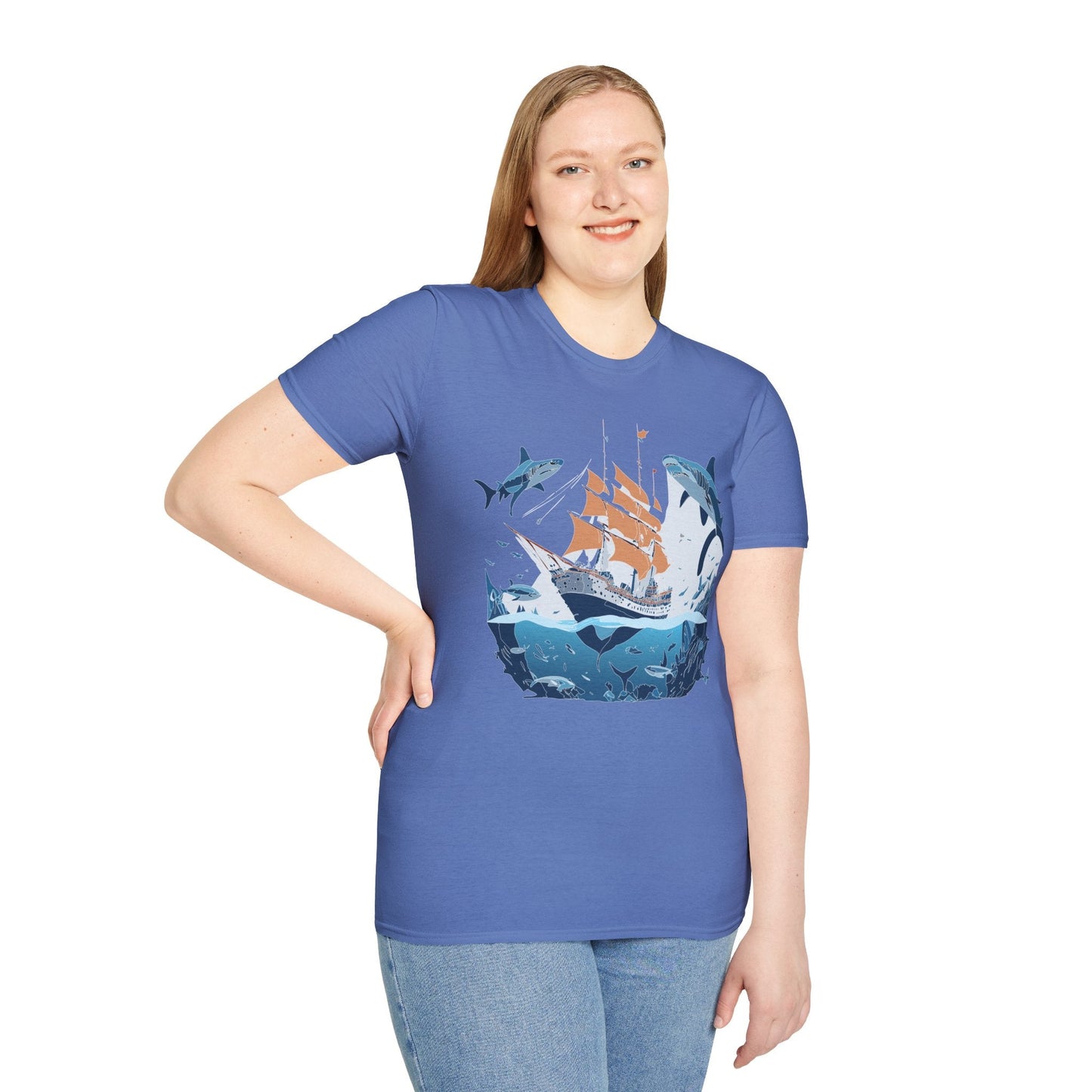 Ocean Tee Shirt Unisex Gildan Softstyle 64000 Ring Spun Cotton Art Print Graphic Ocean Design