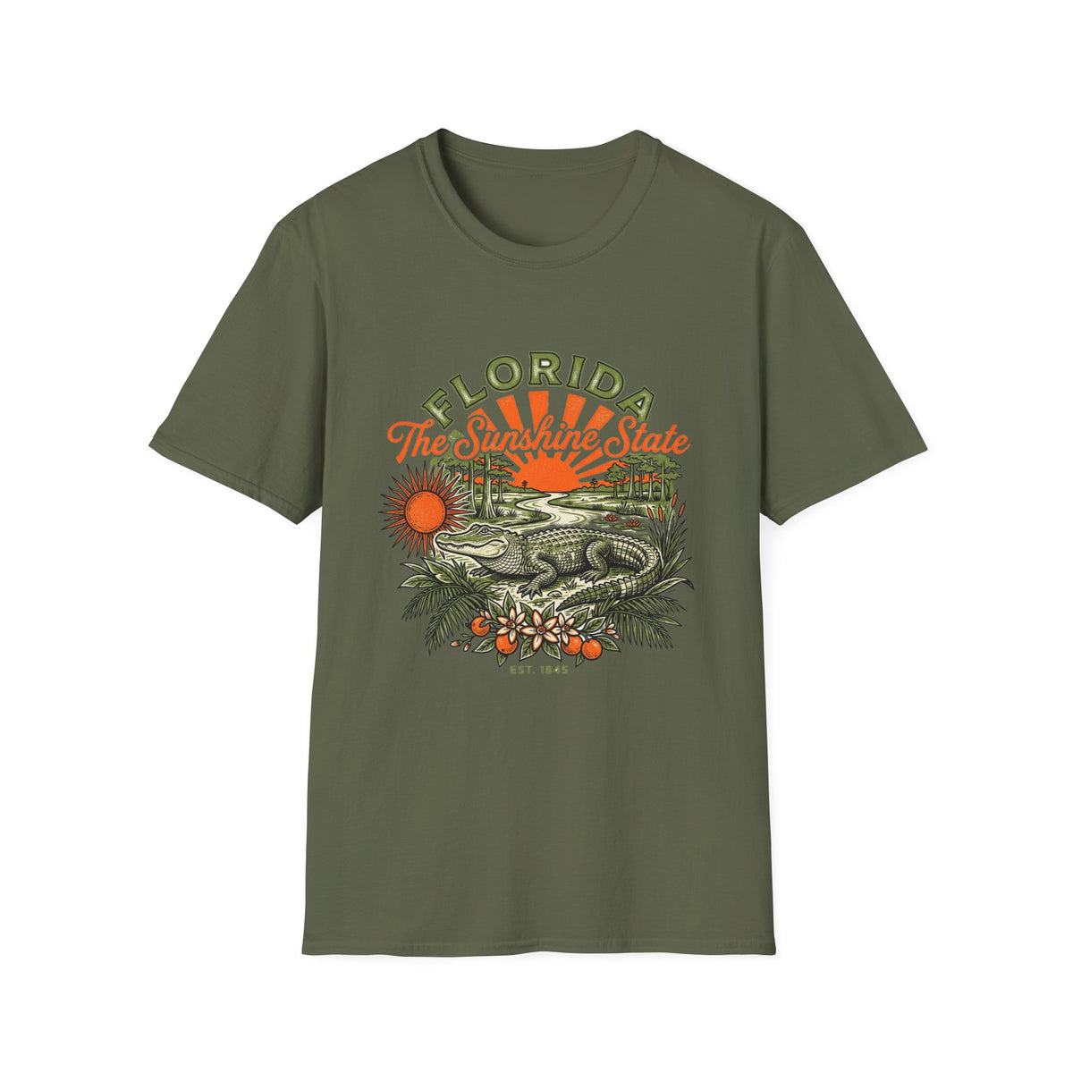 Florida Vintage Alligator T-Shirt — The Sunshine State Travel Tourist Graphic Design Unisex 100 Cotton Gildan T-Shirt