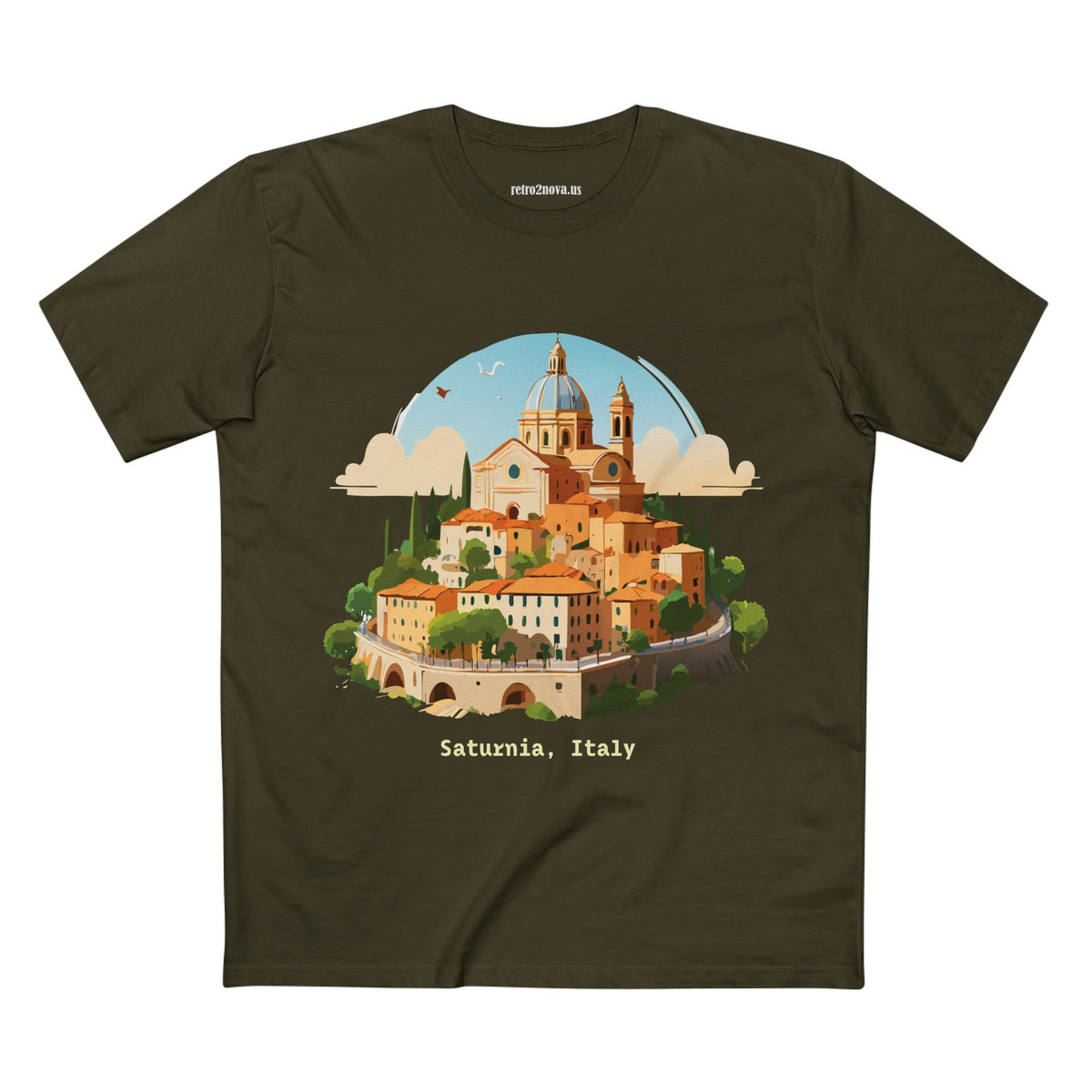 Saturnia Italy village illustration T-Shirt | Italian travel souvenir tee