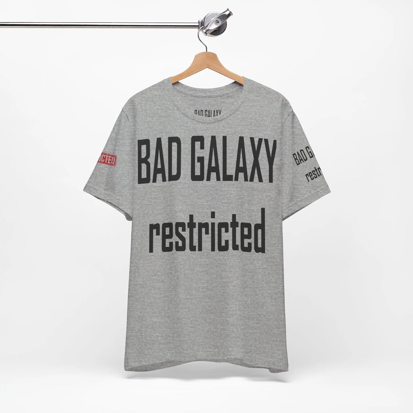 Bad Galaxy Tee Shirt With Red Stamp 100 Percent Cotton Made In USA Eco Friendly Inks