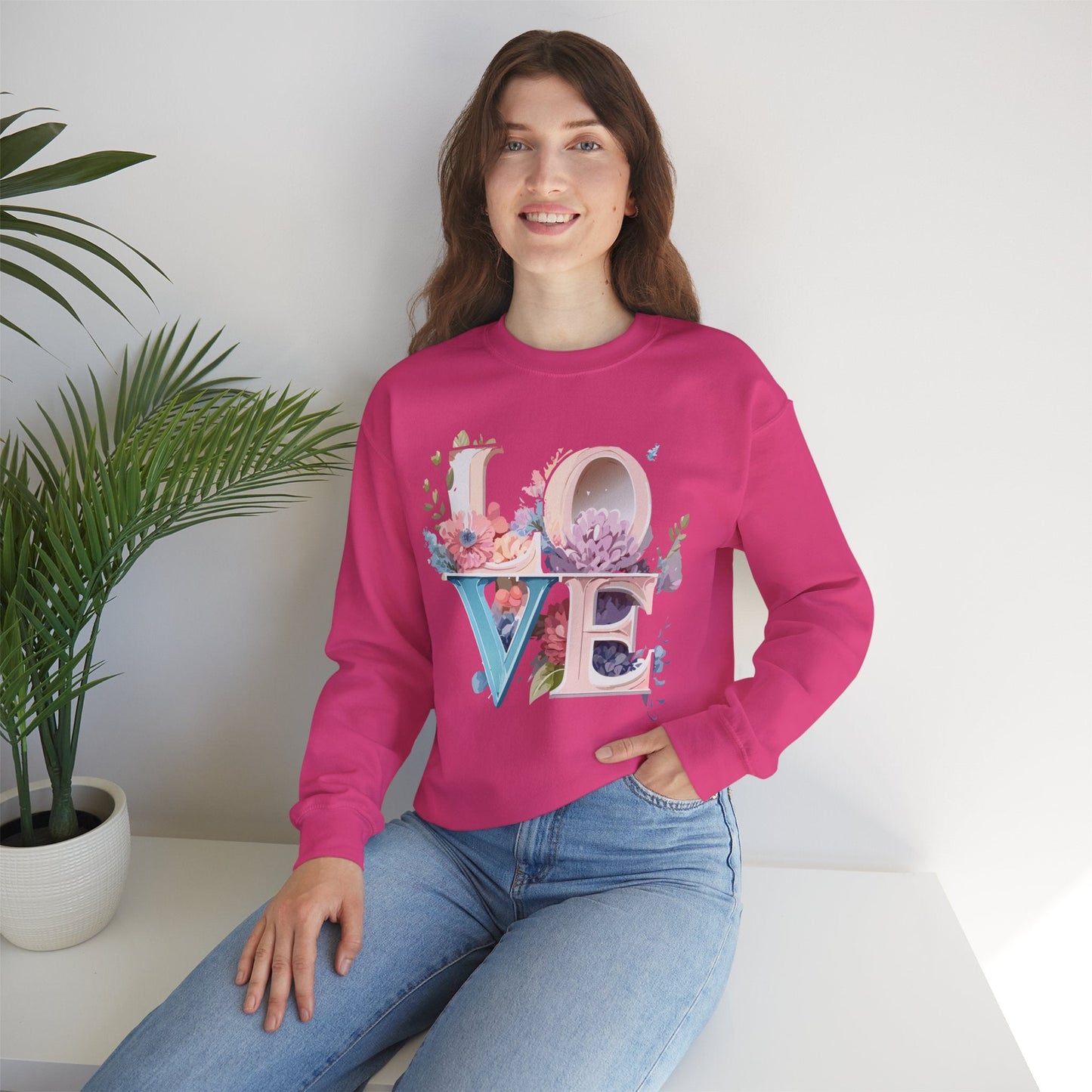 Floral Love Sweatshirt Valentines Day Sweatshirt Love Flower Unisex Crewneck Sweatshirt