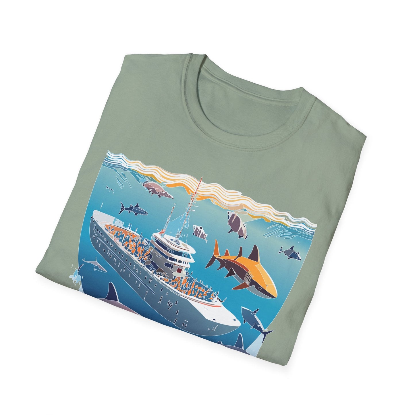 Ocean Tee Shirt Unisex Softstyle Short Sleeve With Ocean Art Design 100 Percent Ring Spun Cotton