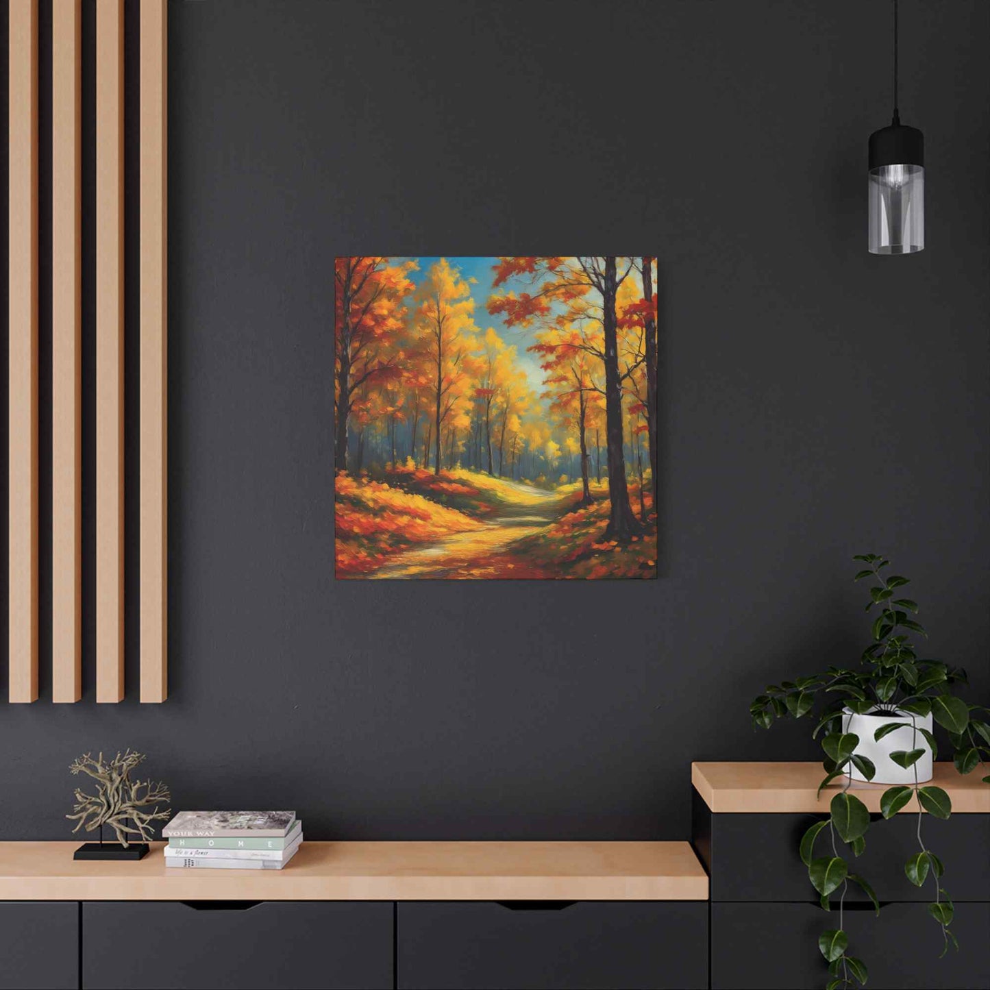 Fall Forest Print Canvas, Oil Paint Print 20x20, 24x24, 30x30, 32x32, 36x36 Art Design Canvas Pine-Wood Inner Frame MC-102