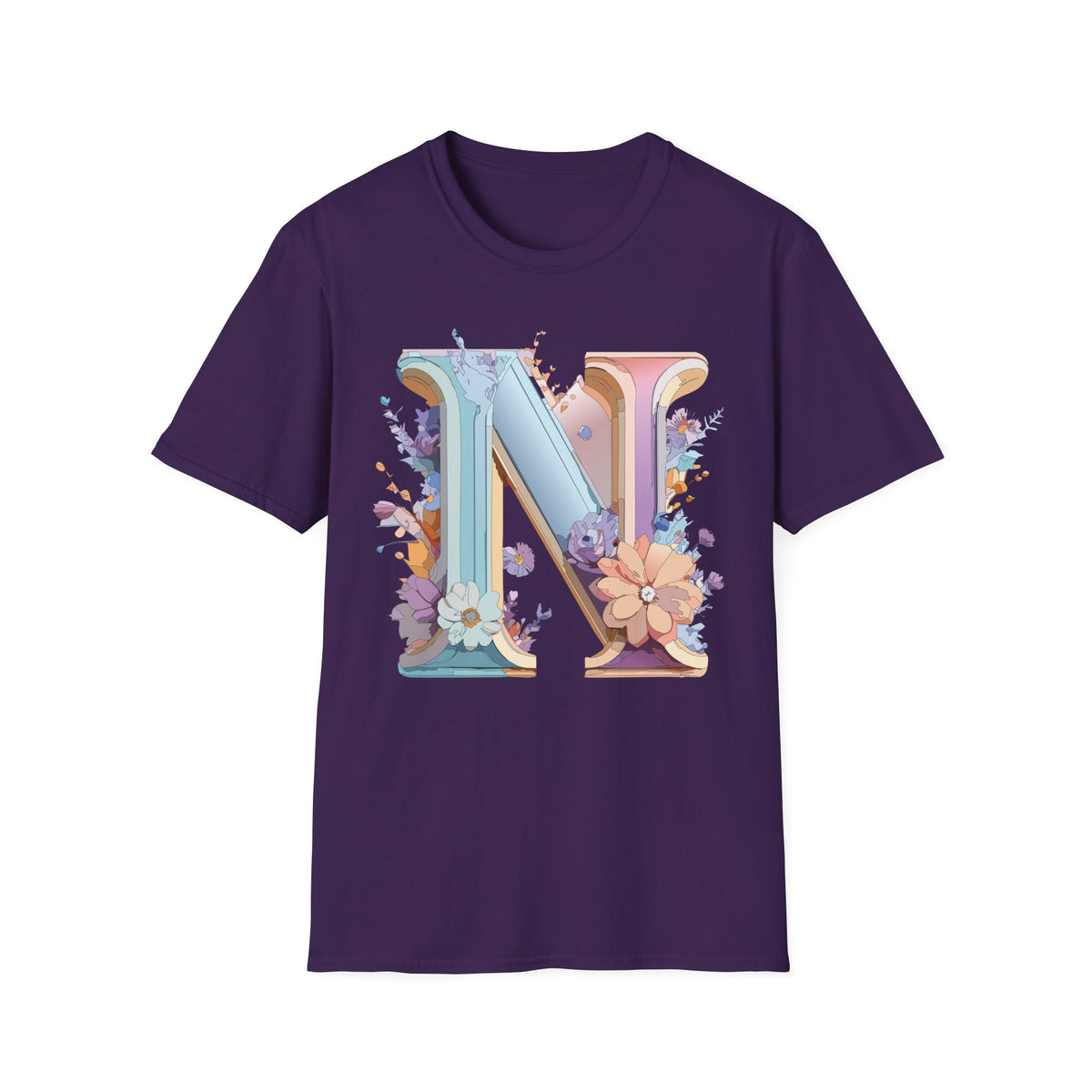Floral Letter N T-Shirt | Monogram Initial N Tee