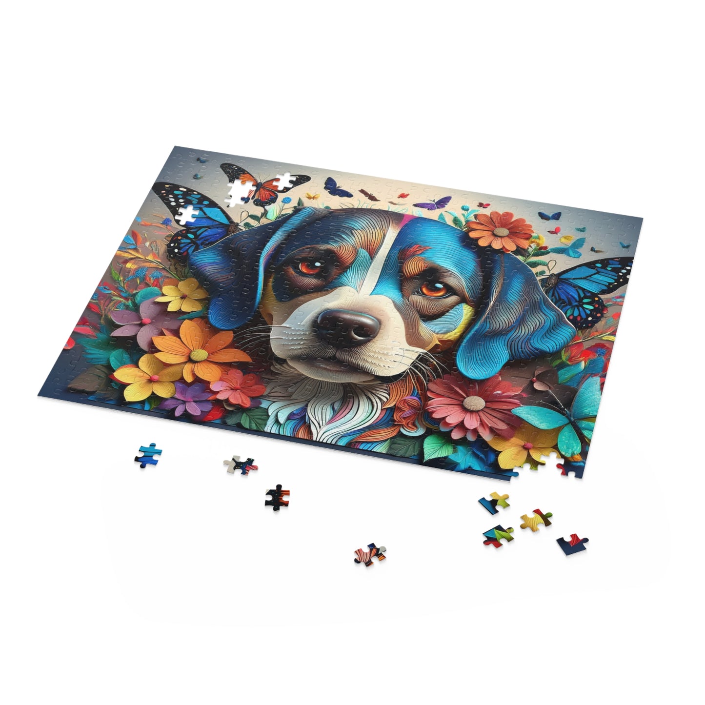 3D Colorful Dog Face Puzzle 500-Piece | Floral Dog Puzzle 500-Piece Ages 9+
