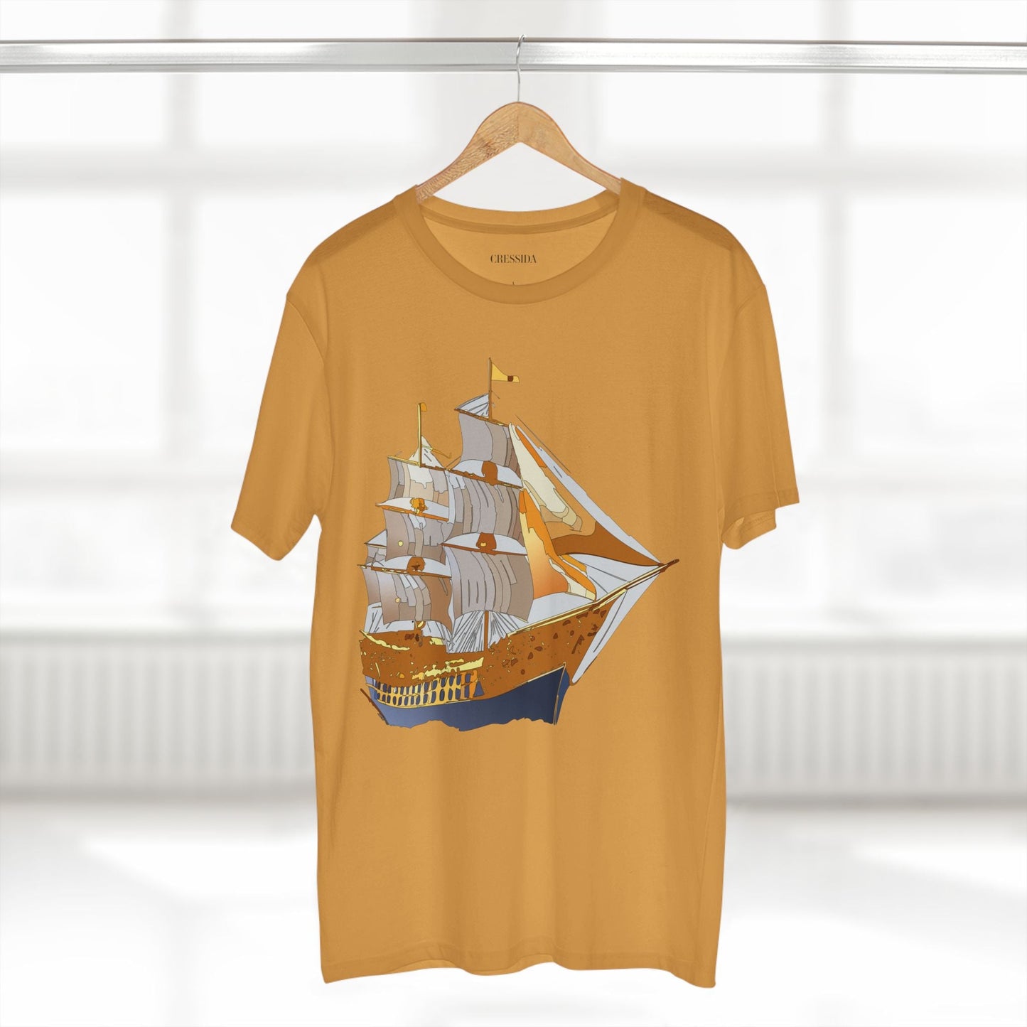 Ship Graphic Unisex 100 Cotton T-Shirt with Gold Frigate Art Design 23