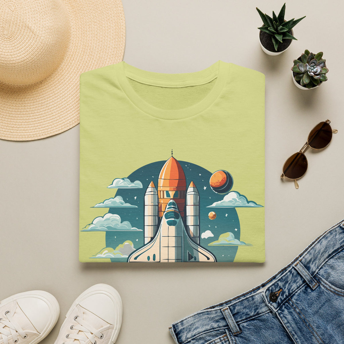 Retro Space Shuttle Illustration T-Shirt | Rocket Launch Graphic Design Unisex 100 Cotton Gildan T-Shirt