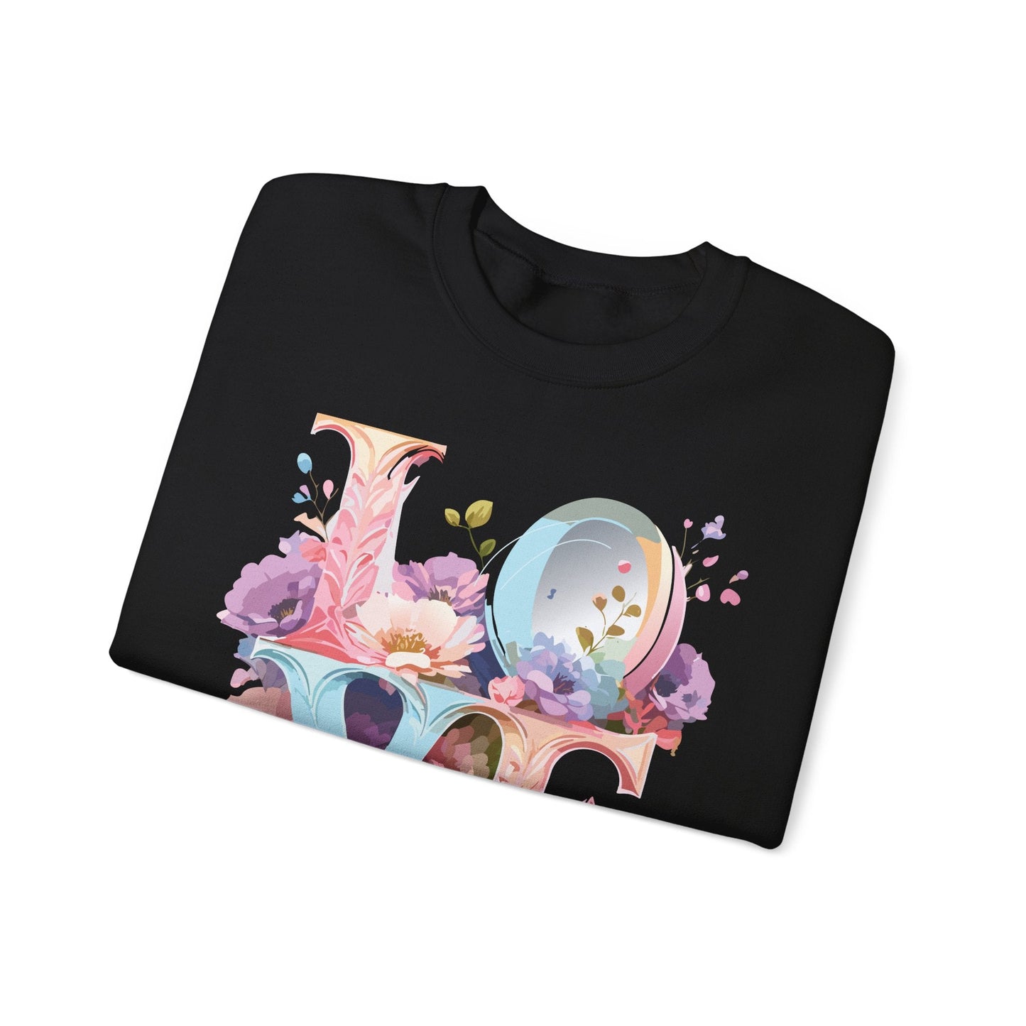 Floral Love Sweatshirt Unisex Crewneck Fifty Fifty Cotton Polyester Valentine Gift