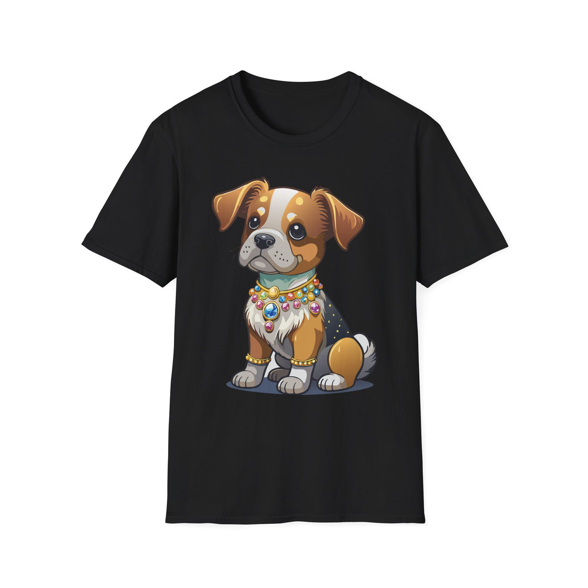 Cute Cartoon Puppy T-Shirt | Colorful Beaded Collar Dog Tee