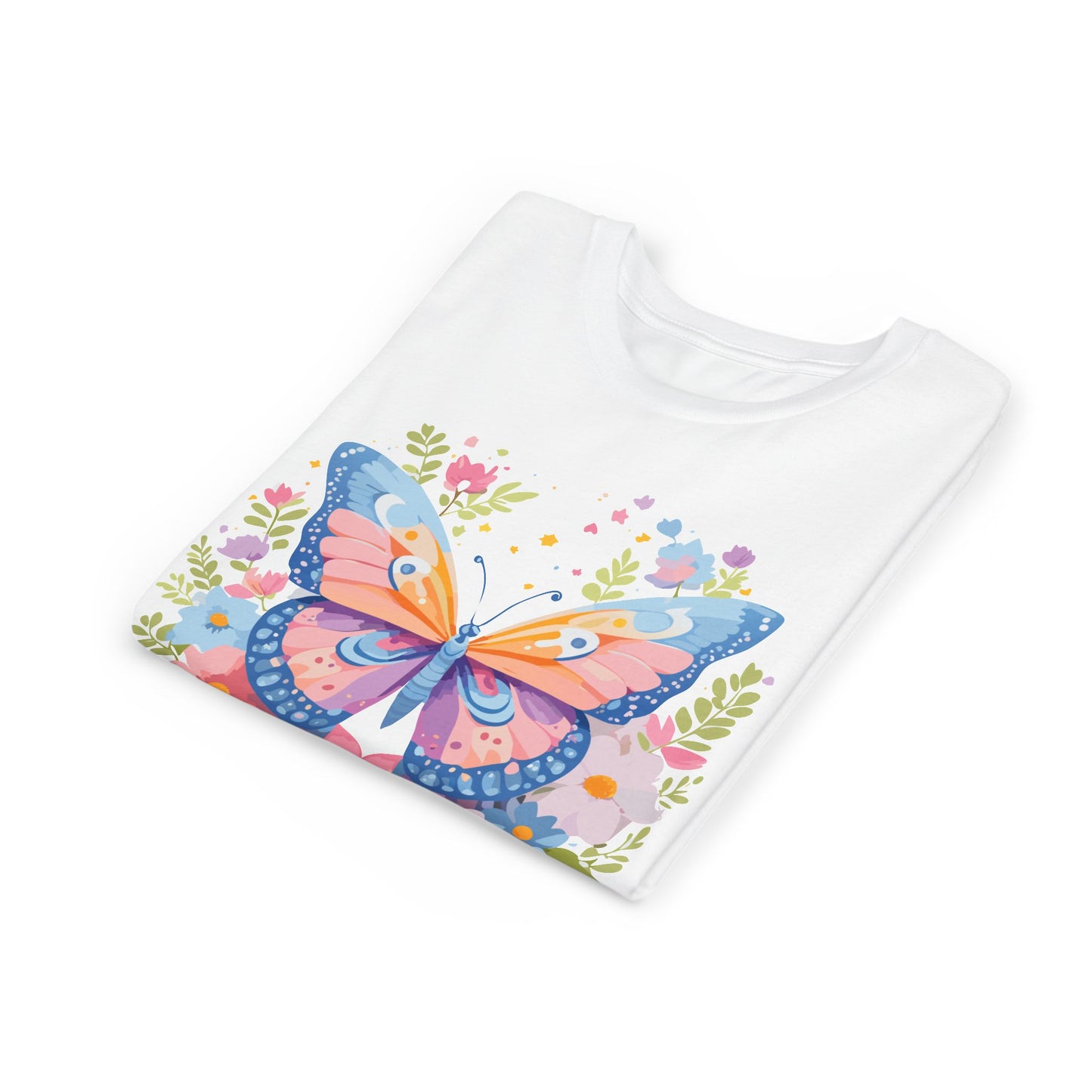 Butterfly Blossom Youth Tee - Colorful Short Sleeve T-Shirt for Spring Celebrations (9-14)