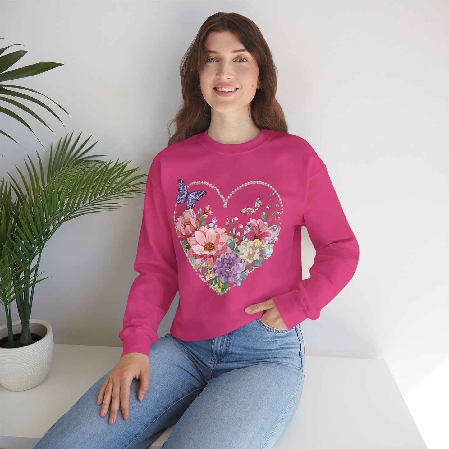 Floral Heart Sweatshirt Unisex Floral Love Crewneck Heavy Blend Gift For Valentine Day Cold Weather