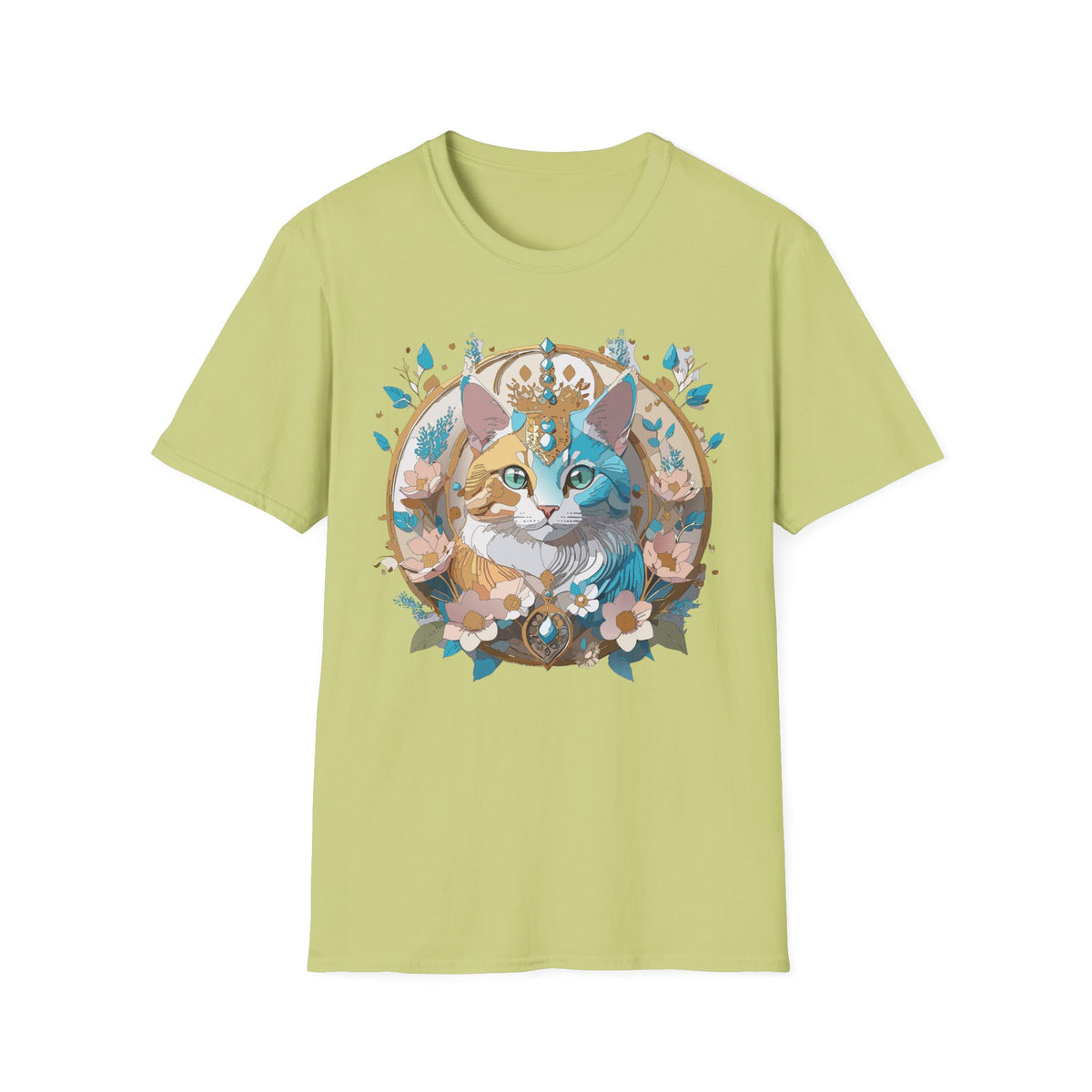 Two-Tone Cat Portrait T-Shirt | Floral Crescent, Boho Kitty
