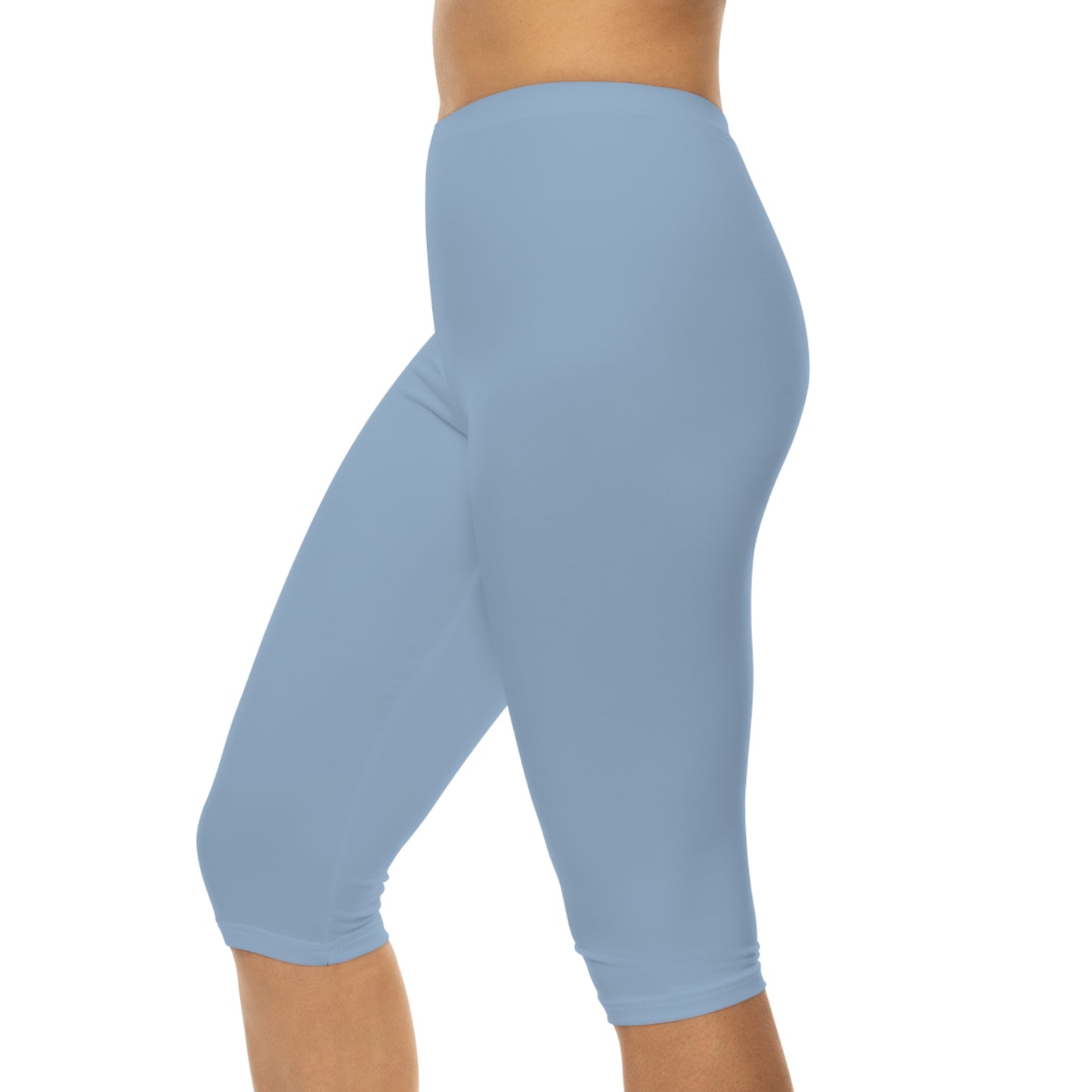 Powder Blue Color Women's Brushed Suede Poly Span Casual Capri Leggings XS-2XL