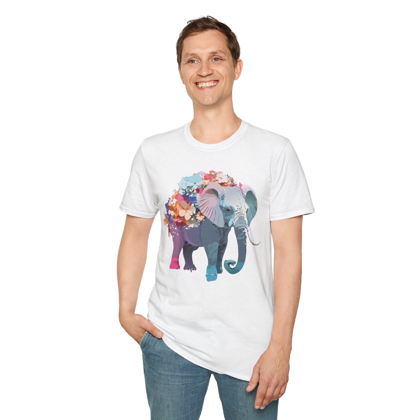 Elephant T Shirt Unisex Softstyle Tee 100 Percent Ring Spun Cotton Animal Design