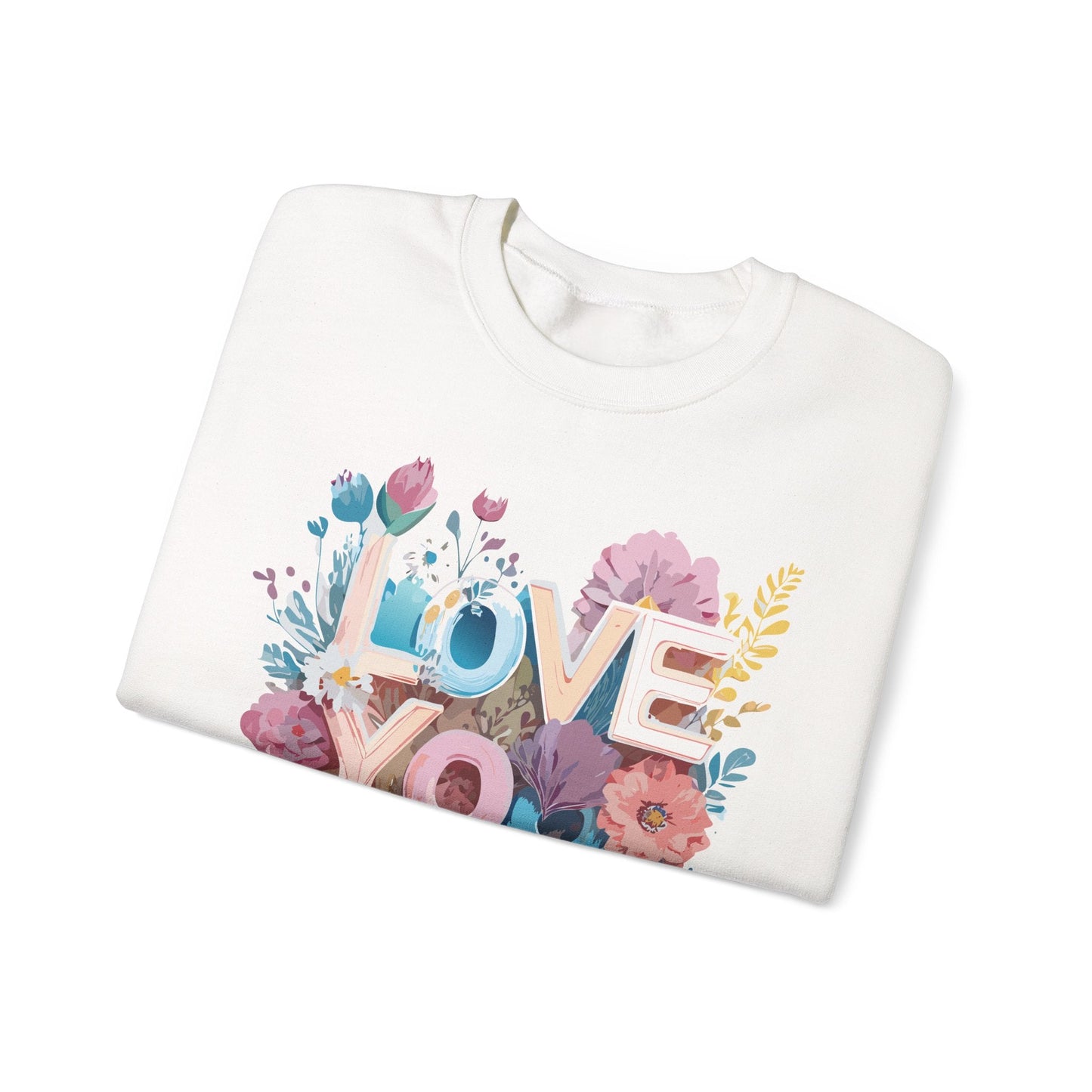 Floral Love Sweatshirt Unisex Heavy Blend Crewneck Valentine Day Flower Print Cozy Fleece Warm Gift