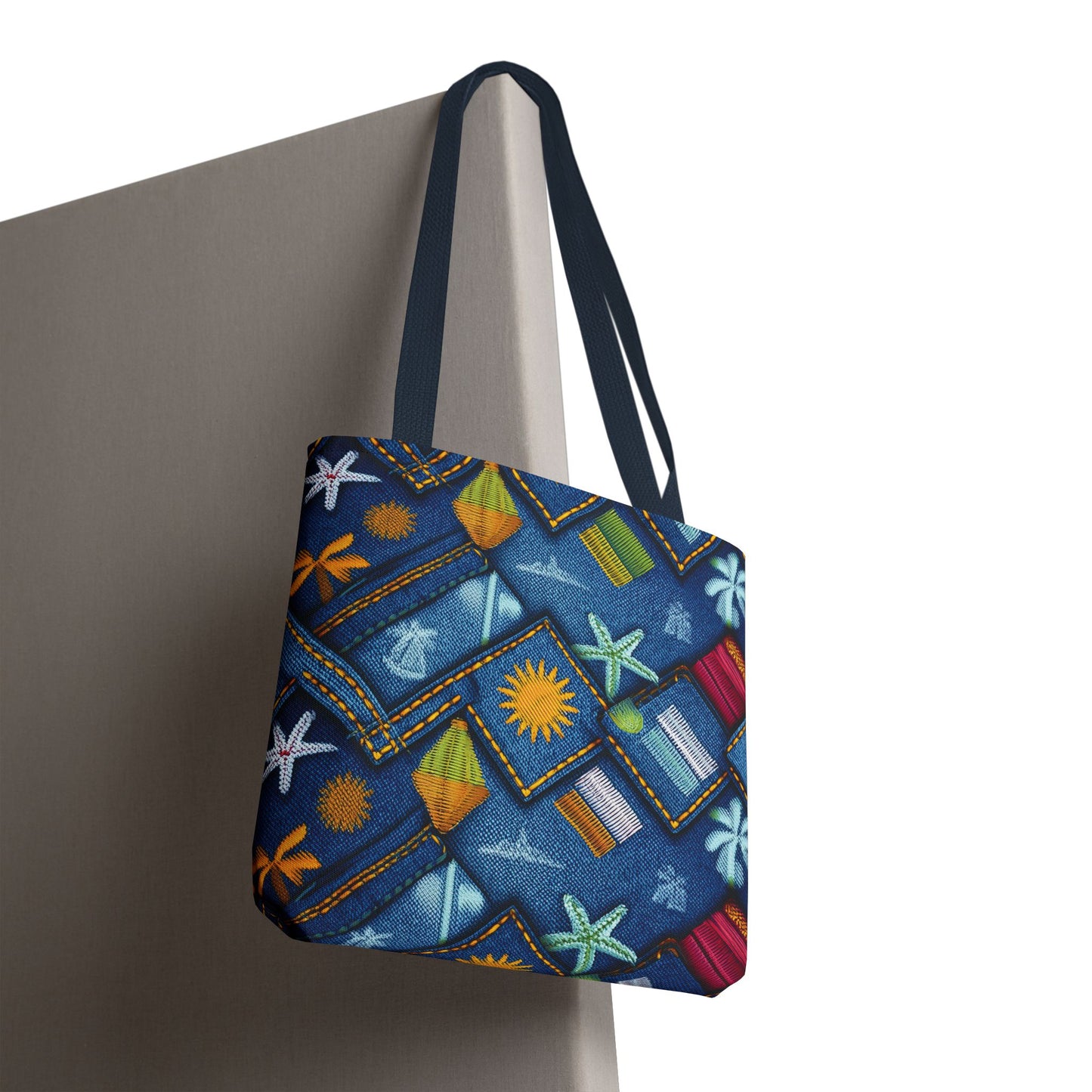 Denim Fabric Imitation Print Unisex Canvas Bag Poly Spun 3 Sizes Tote Bag 182-2