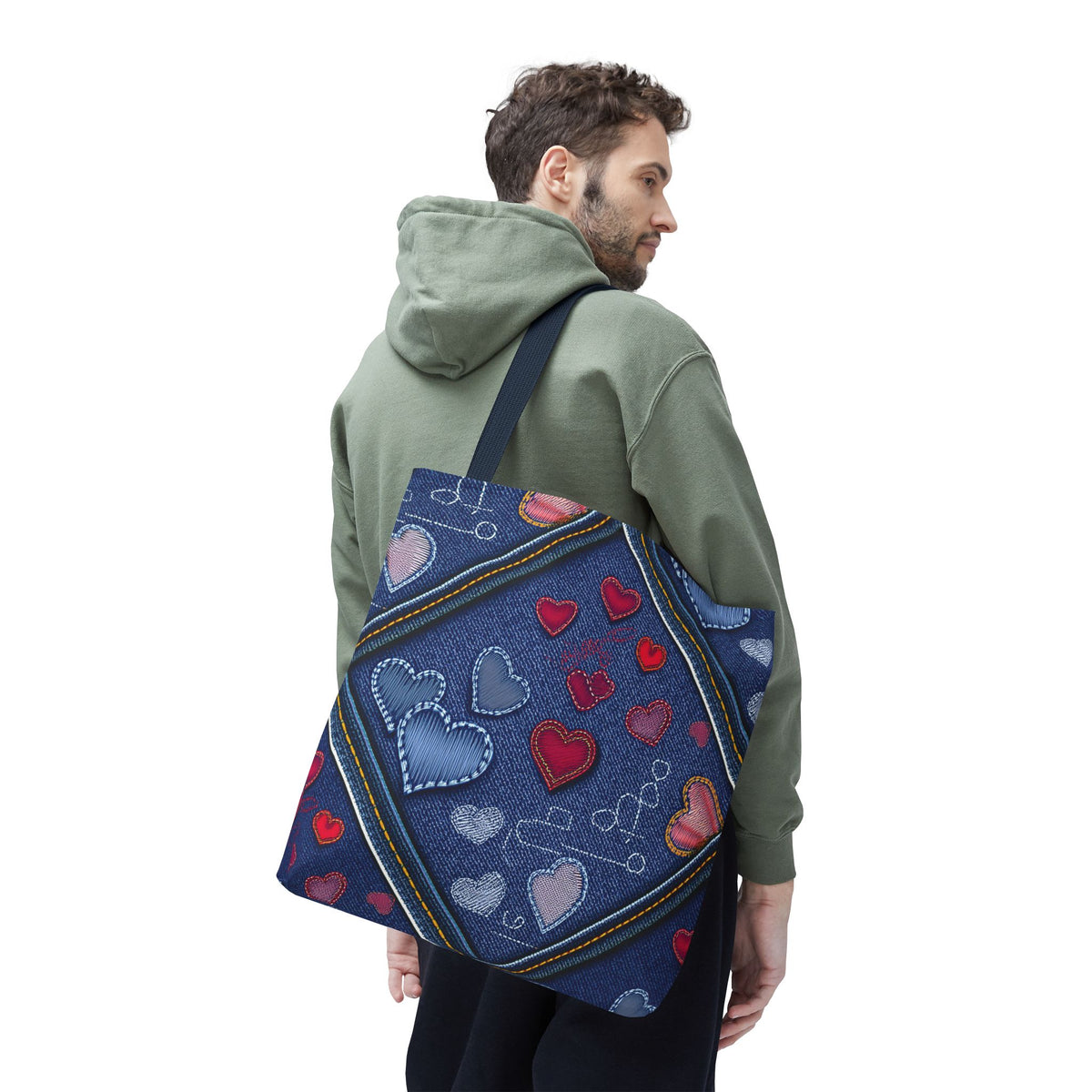 Love Day Graphic Design Denim Fabric Imitation Print Unisex Canvas Bag POLY 3 Sizes Tote Bag 201-30