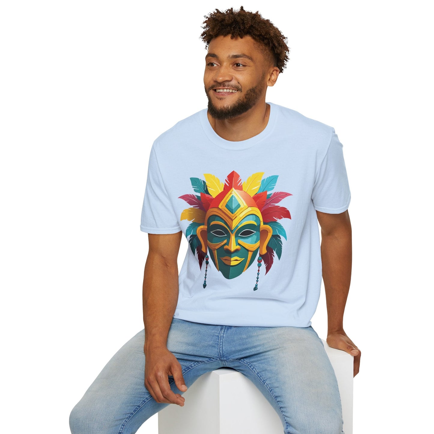 Unisex Mask Tee Shirt Gildan Softstyle 64000 Cotton Masquerade Design For Everyday Wear