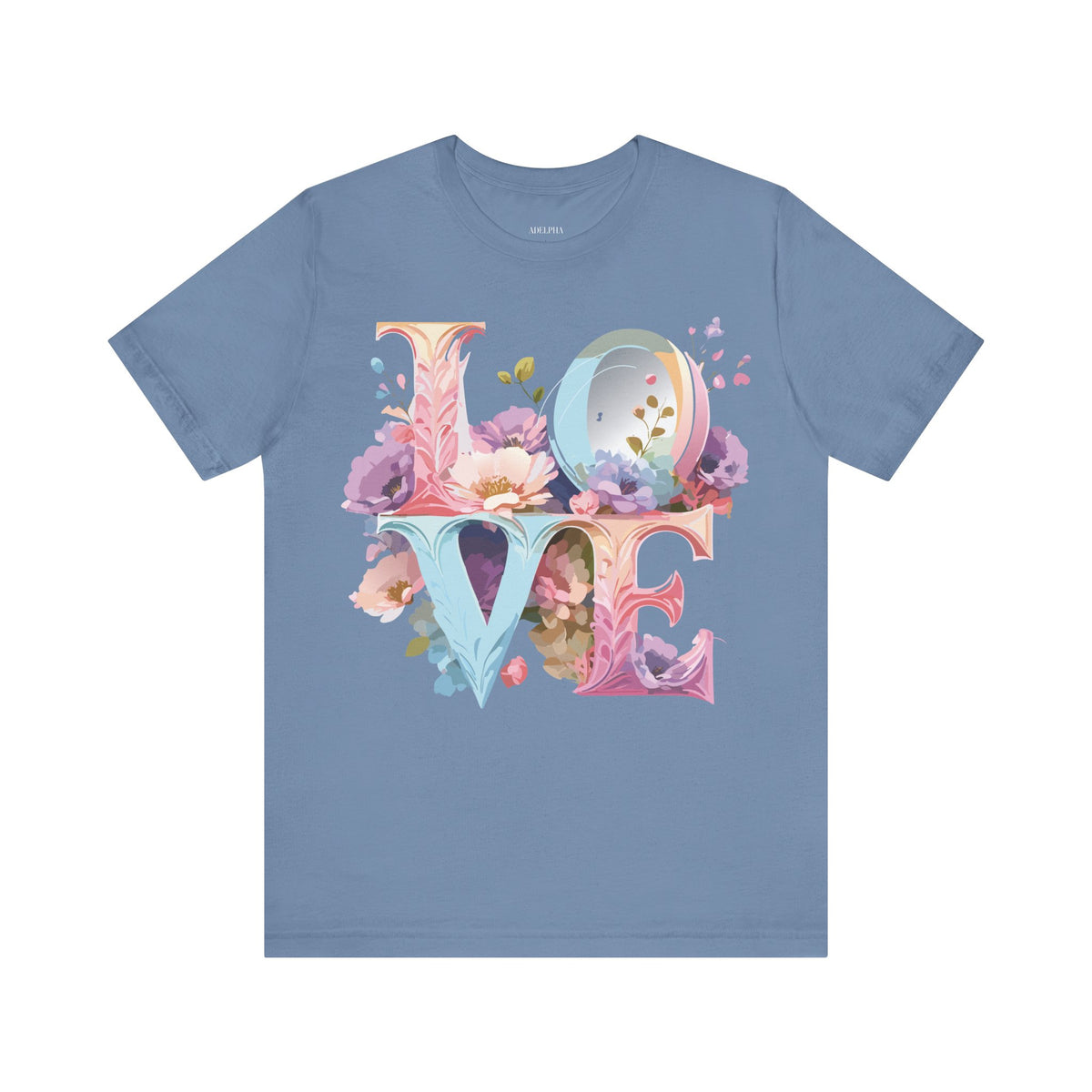 Valentine's Day Graphic Unisex Cotton Bella+Canvas Tee with Floral Art Design d124